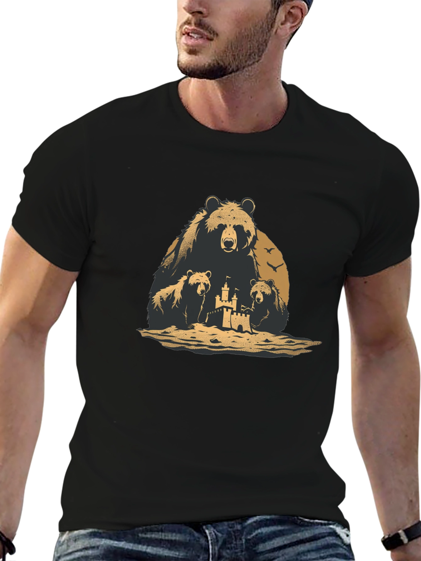 Bear Family Sandcastle Black T-Shirt