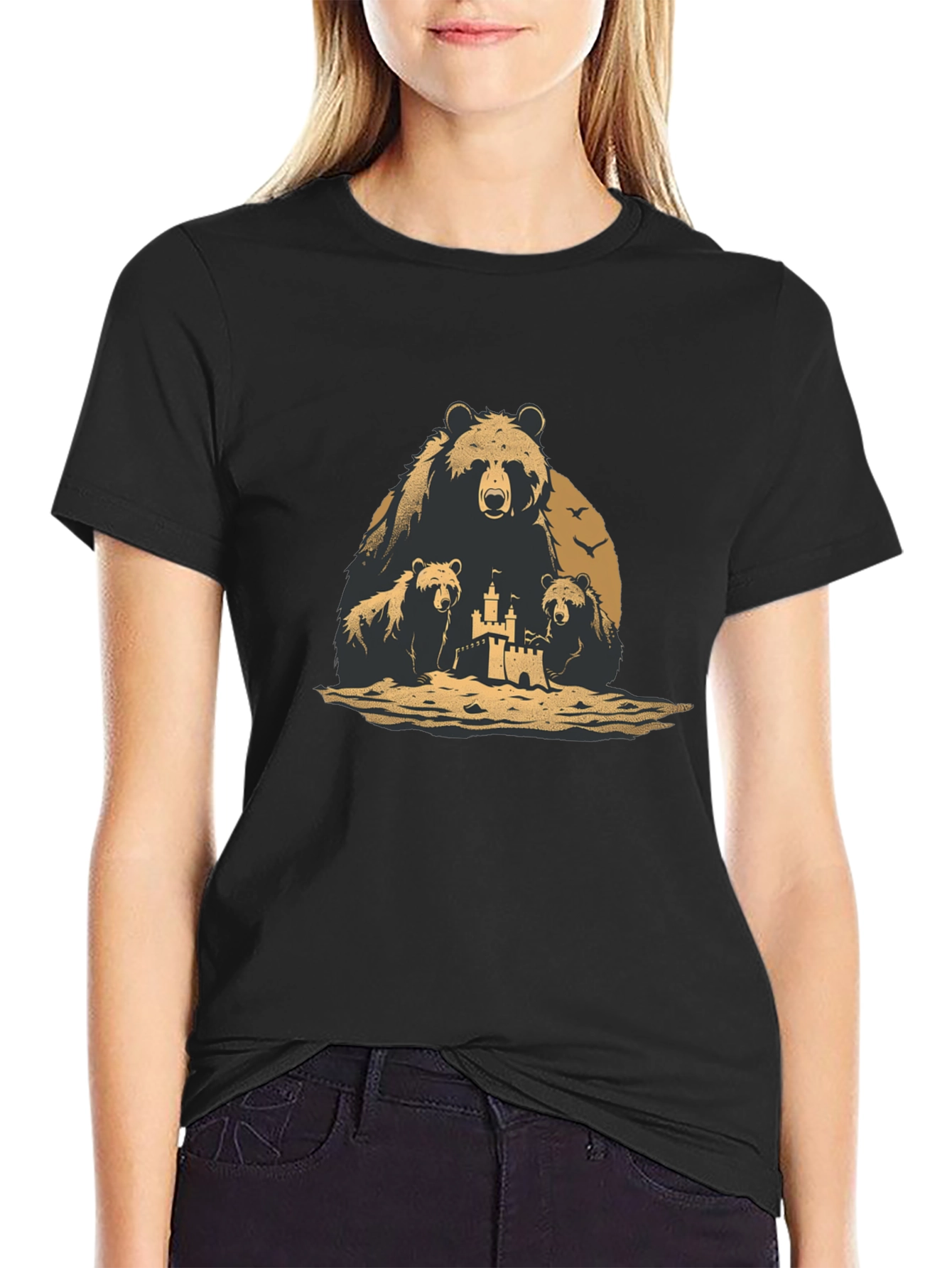Bear Family Sandcastle Black T-Shirt