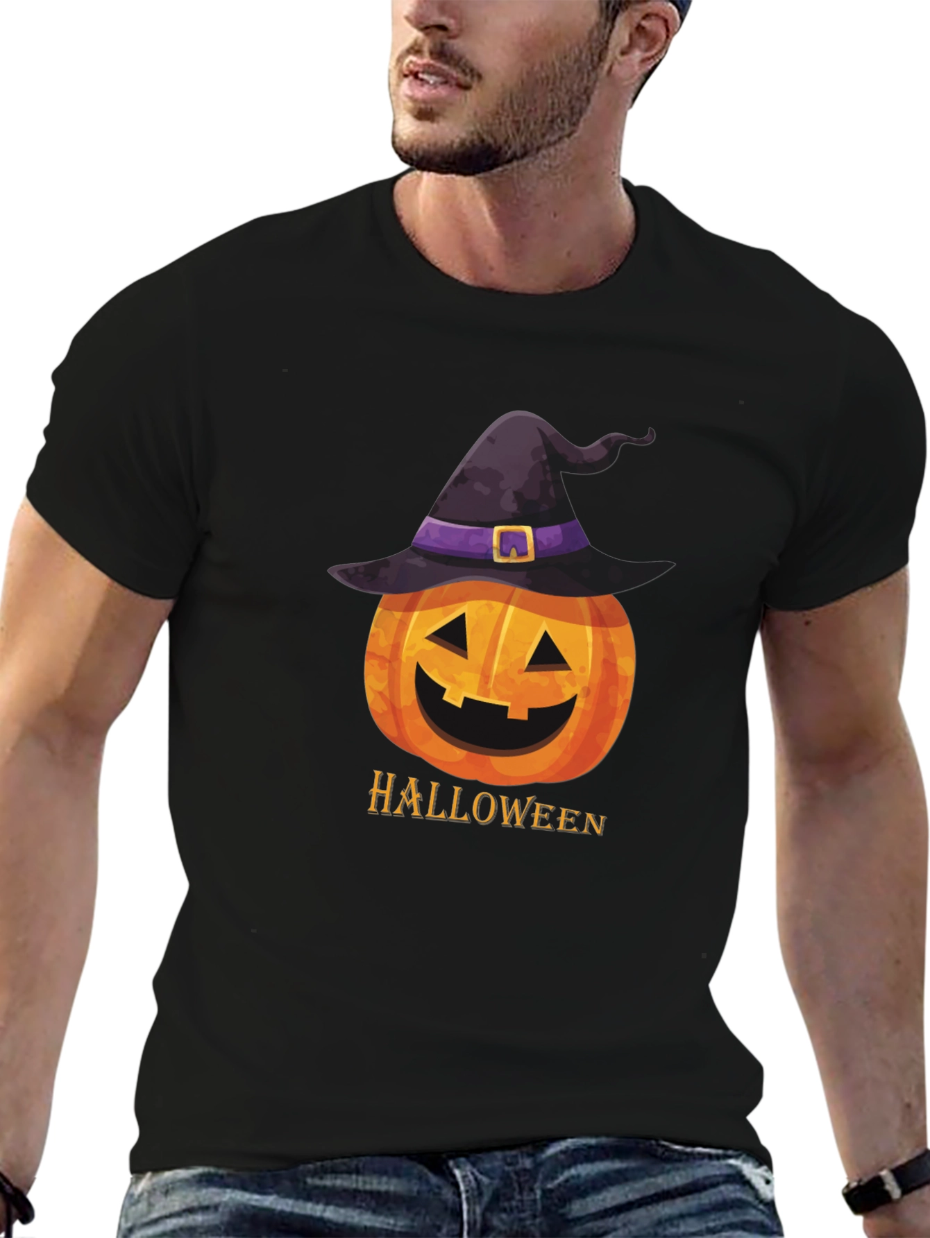 Halloween Pumpkin Witch Hat Graphic T-Shirt