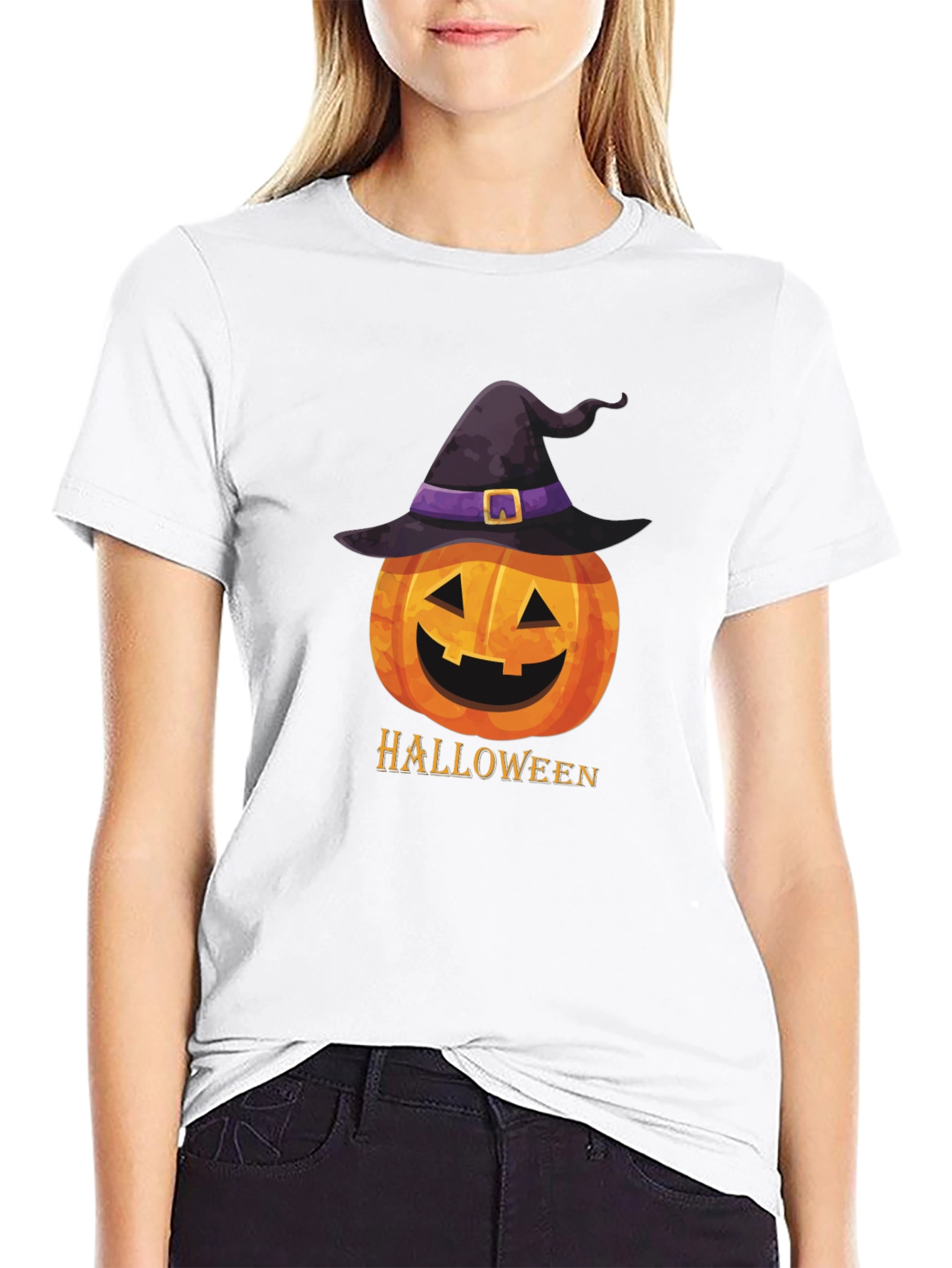 Halloween Pumpkin Witch Hat Graphic T-Shirt