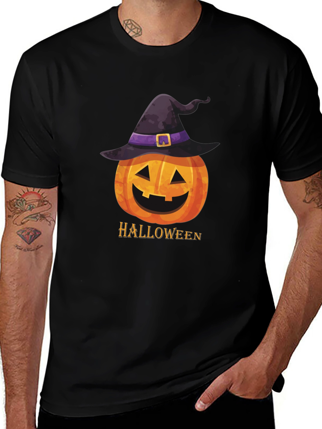 Halloween Pumpkin Witch Hat Graphic T-Shirt