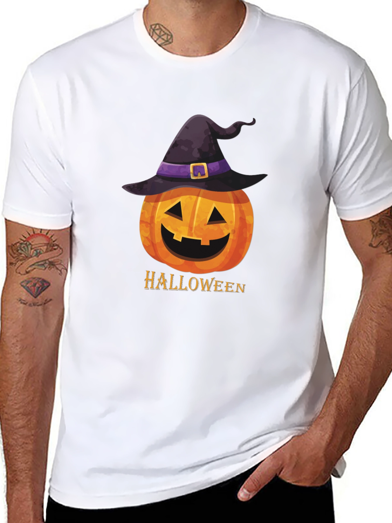 Halloween Pumpkin Witch Hat Graphic T-Shirt