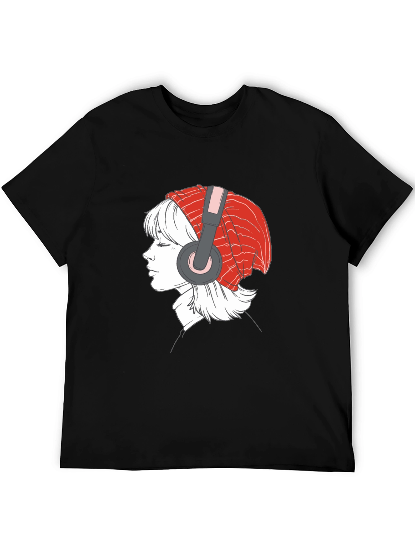 Headphone Girl Graphic T-Shirt - Casual Black Tee