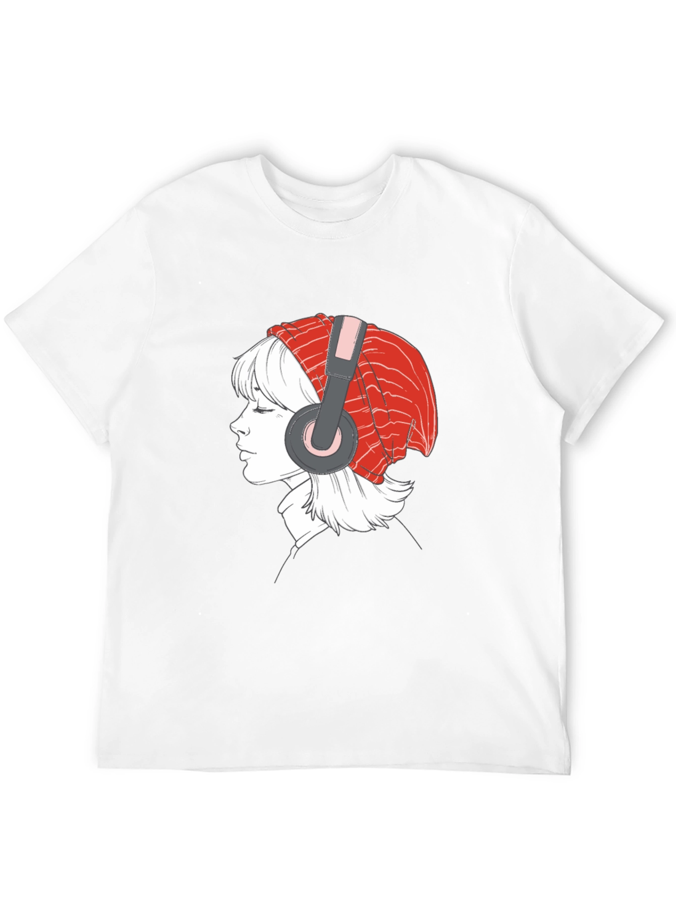 Headphone Girl Graphic T-Shirt - Casual Black Tee