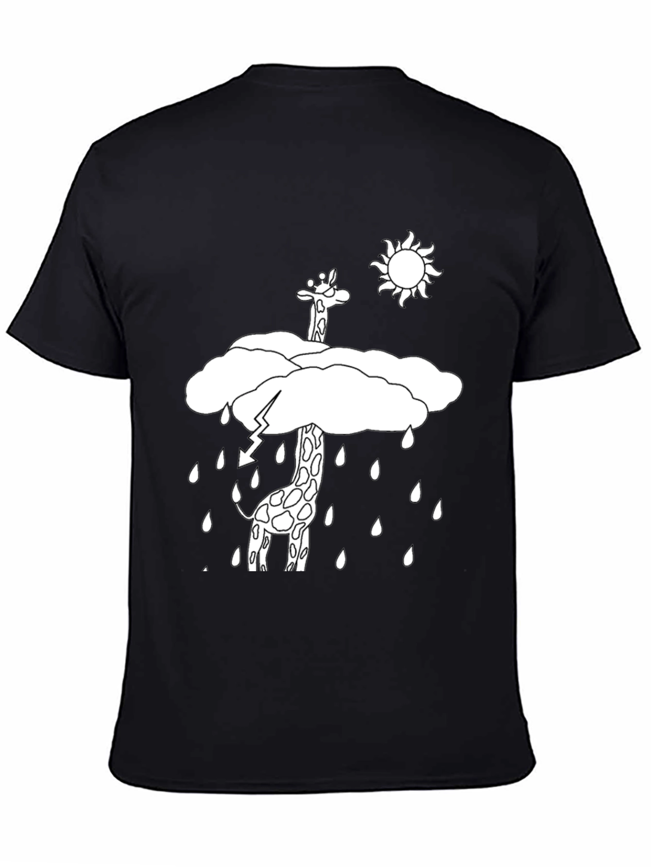 Giraffe Rain Cloud Graphic T-Shirt - Black
