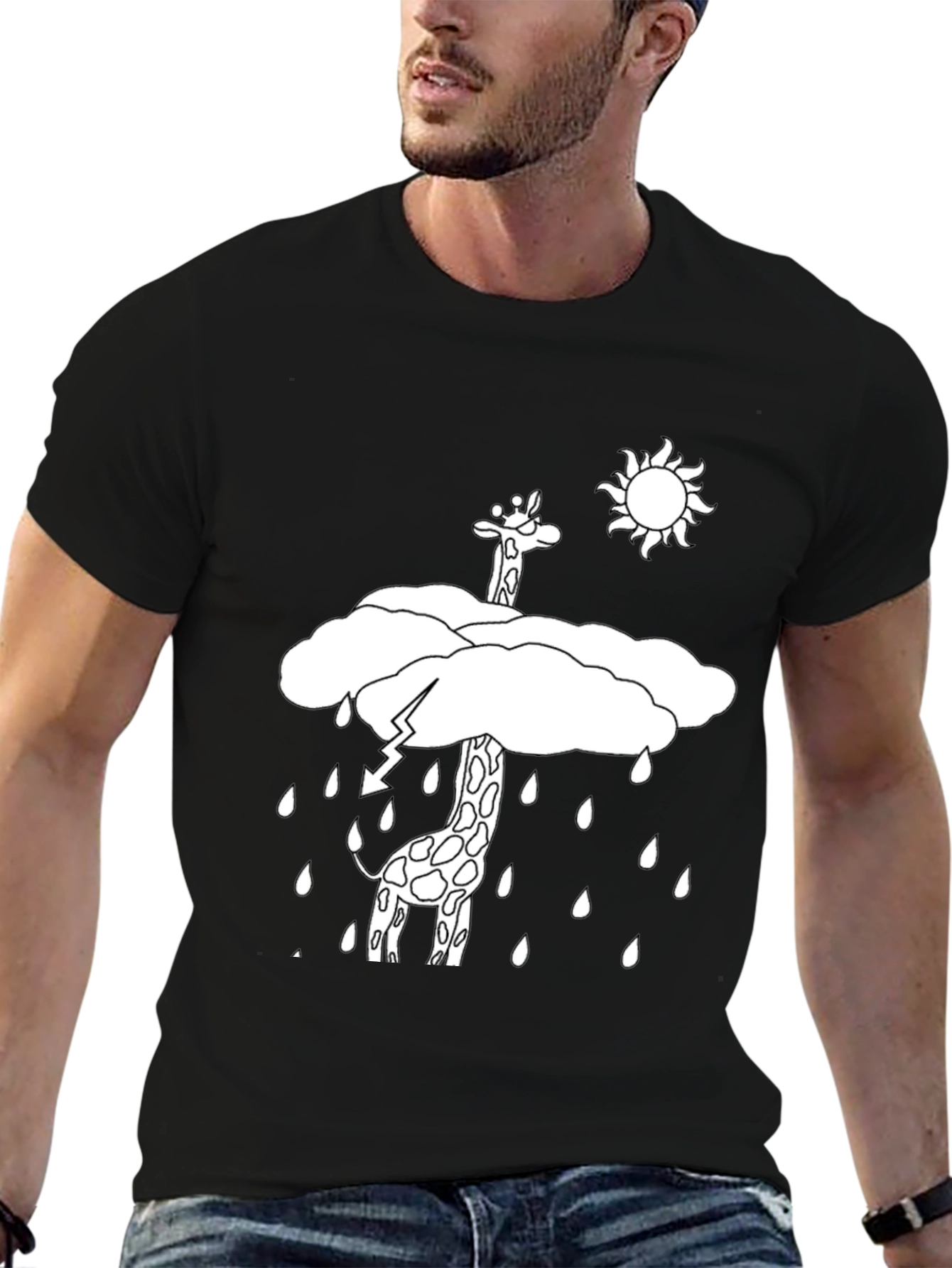 Giraffe Rain Cloud Graphic T-Shirt - Black