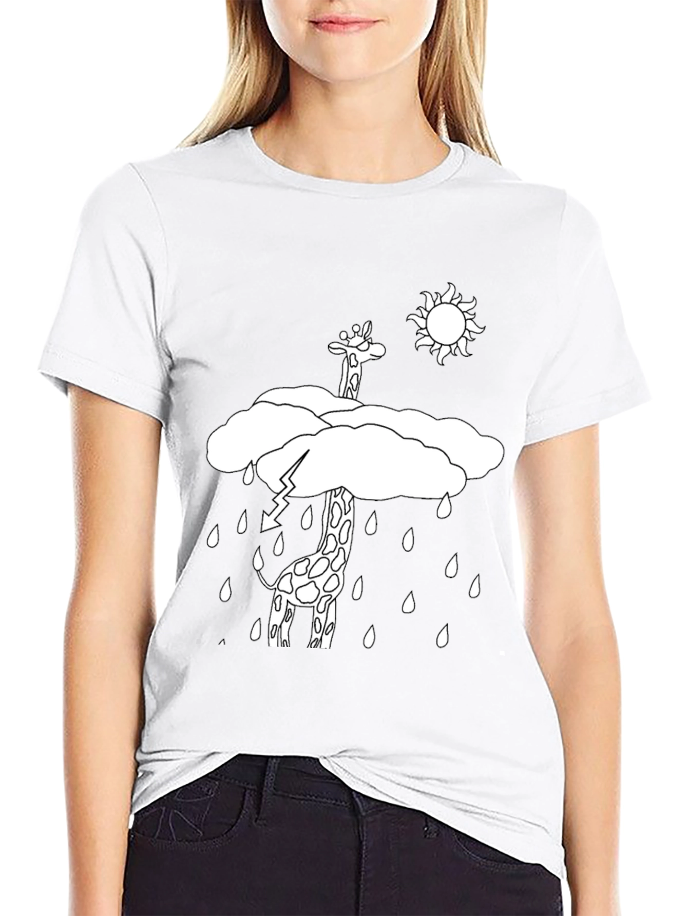Giraffe Rain Cloud Graphic T-Shirt - Black
