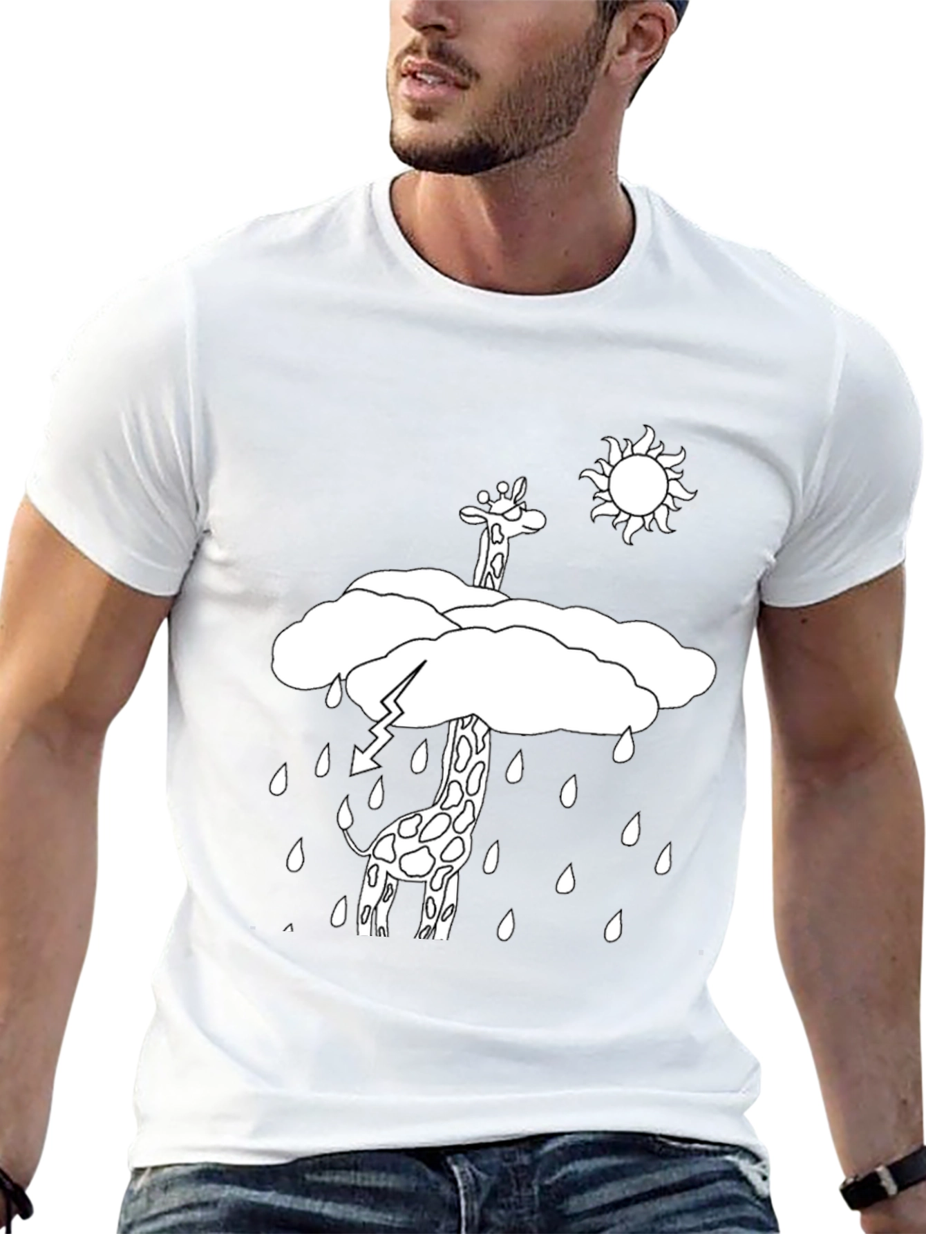 Giraffe Rain Cloud Graphic T-Shirt - Black
