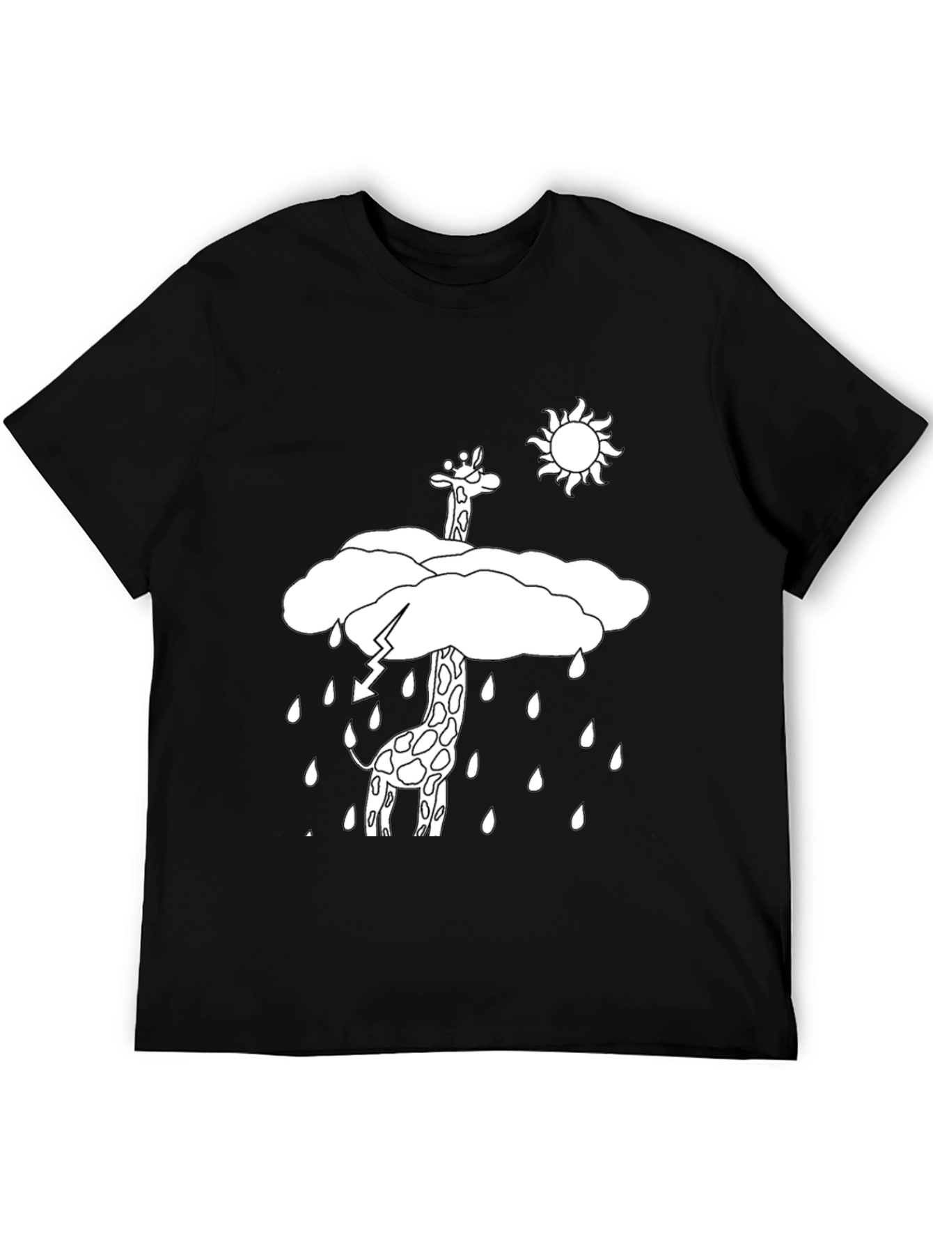 Giraffe Rain Cloud Graphic T-Shirt - Black