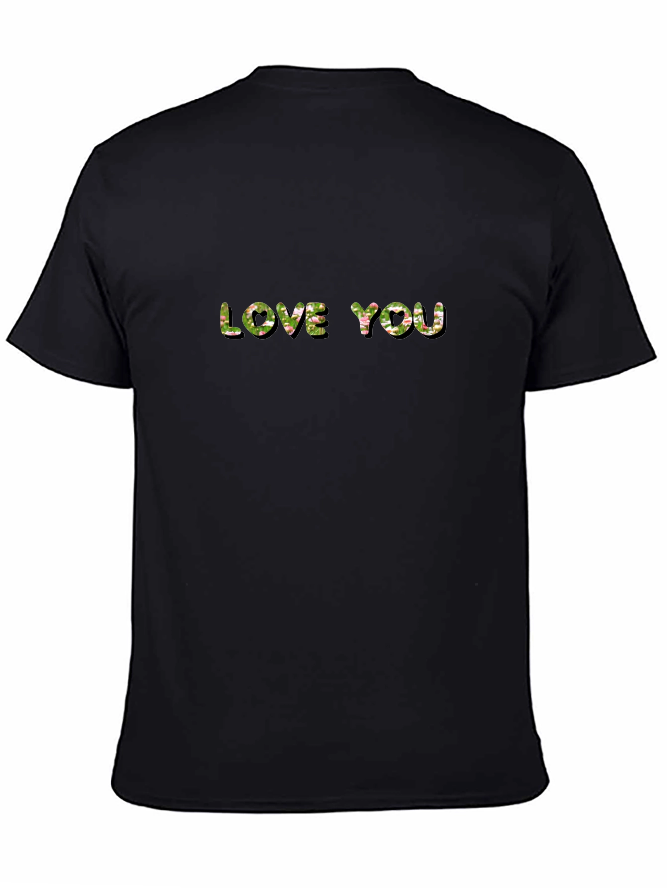 Love You Floral Print Black T-Shirt
