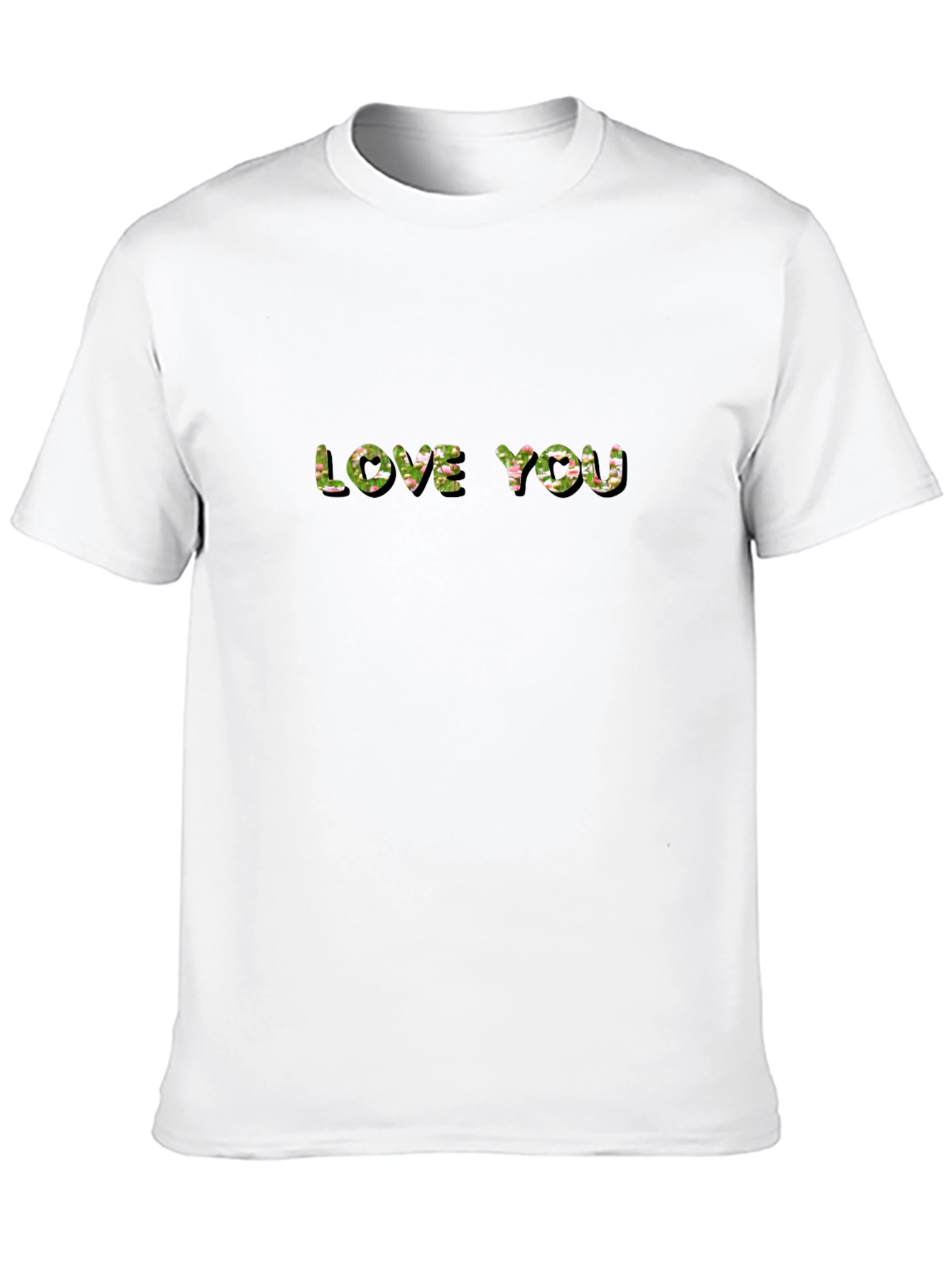 Love You Floral Print Black T-Shirt