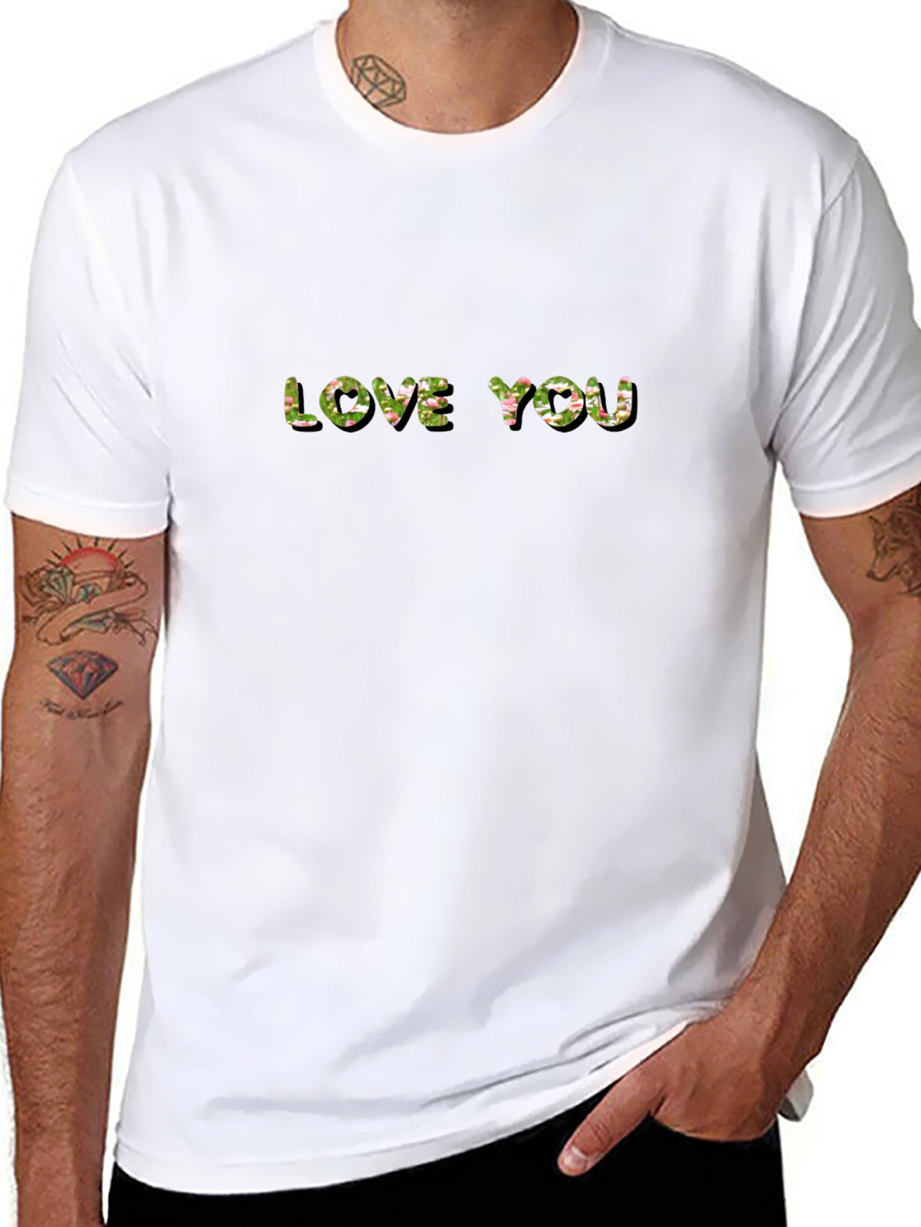 Love You Floral Print Black T-Shirt