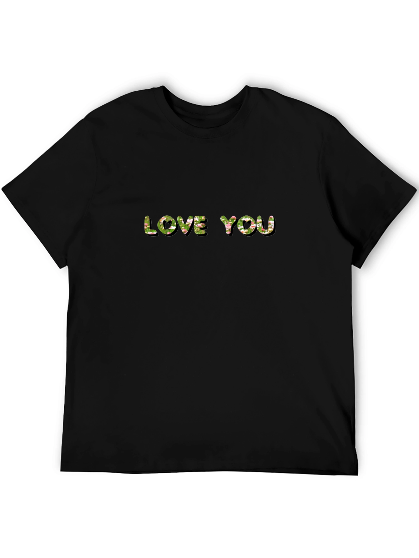 Love You Floral Print Black T-Shirt