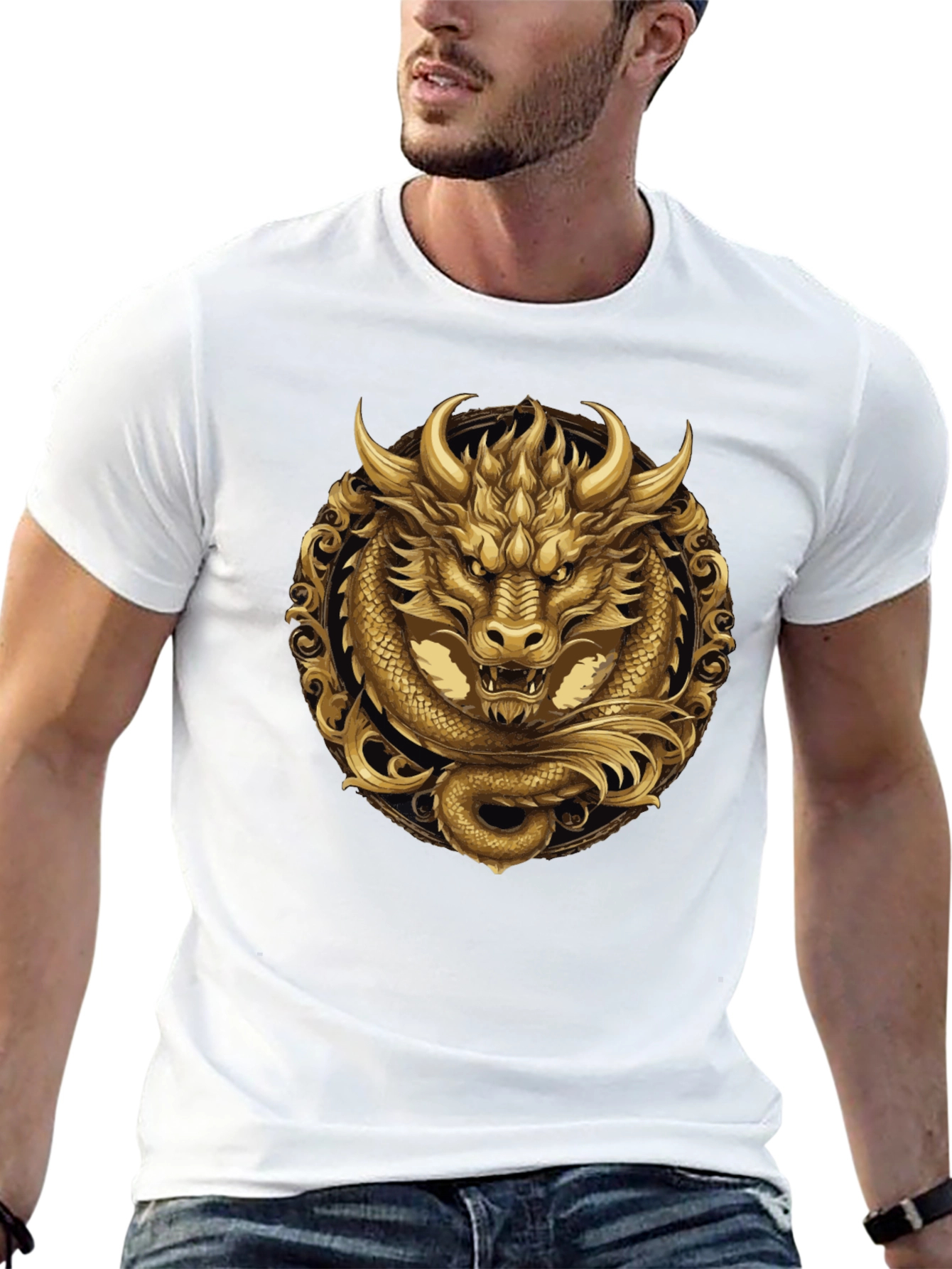 Golden Dragon Graphic Tee - Stylish Mens Black T-Shirt