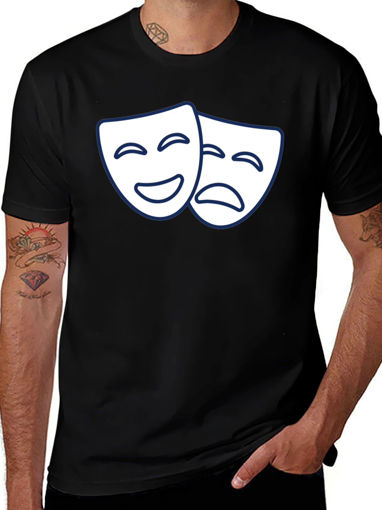 Comedy Tragedy Masks Graphic T-Shirt - Black