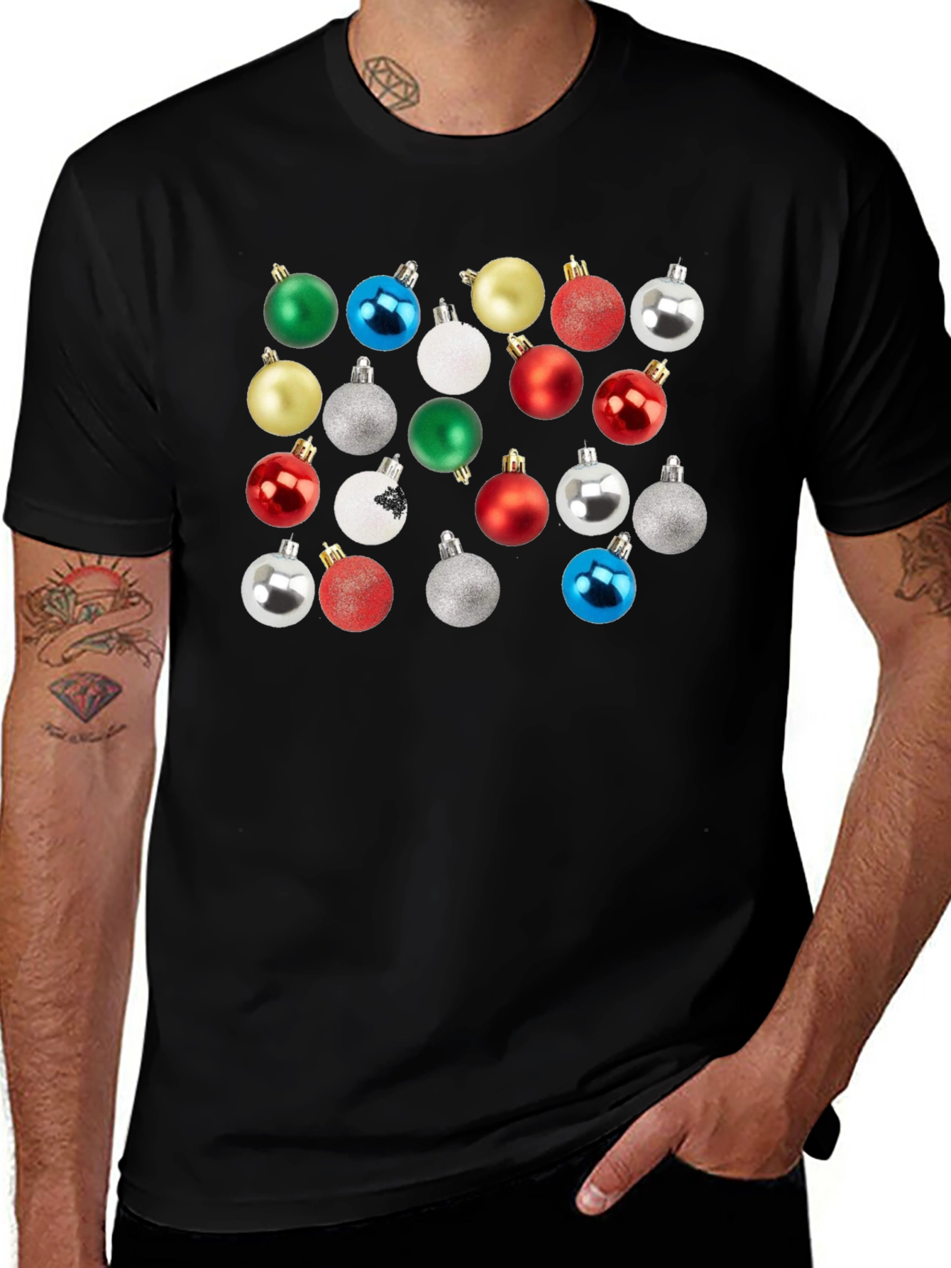 Christmas Ornament Pattern Crew Neck T-Shirt