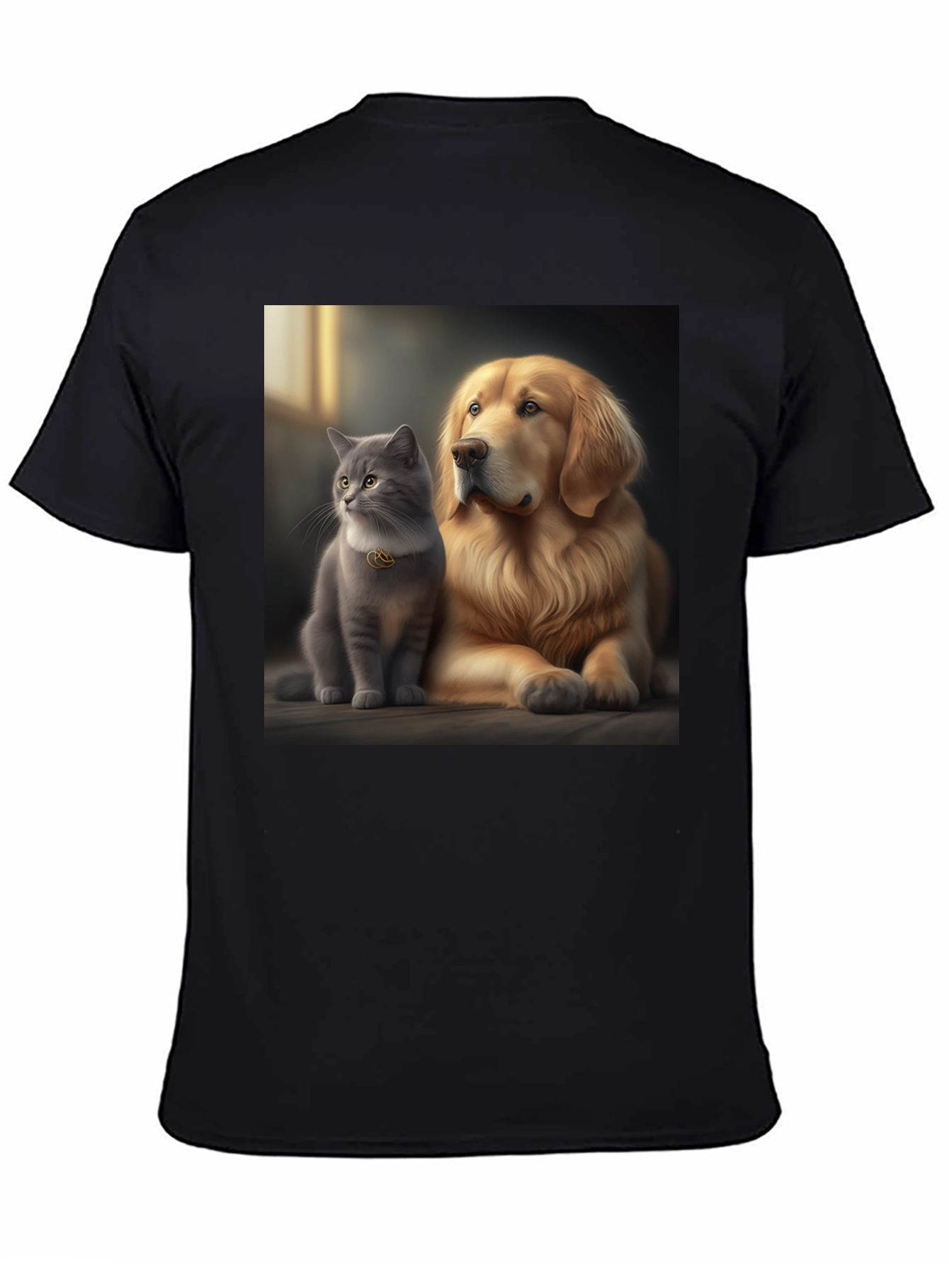 Cat and Dog Best Friends Black T-Shirt