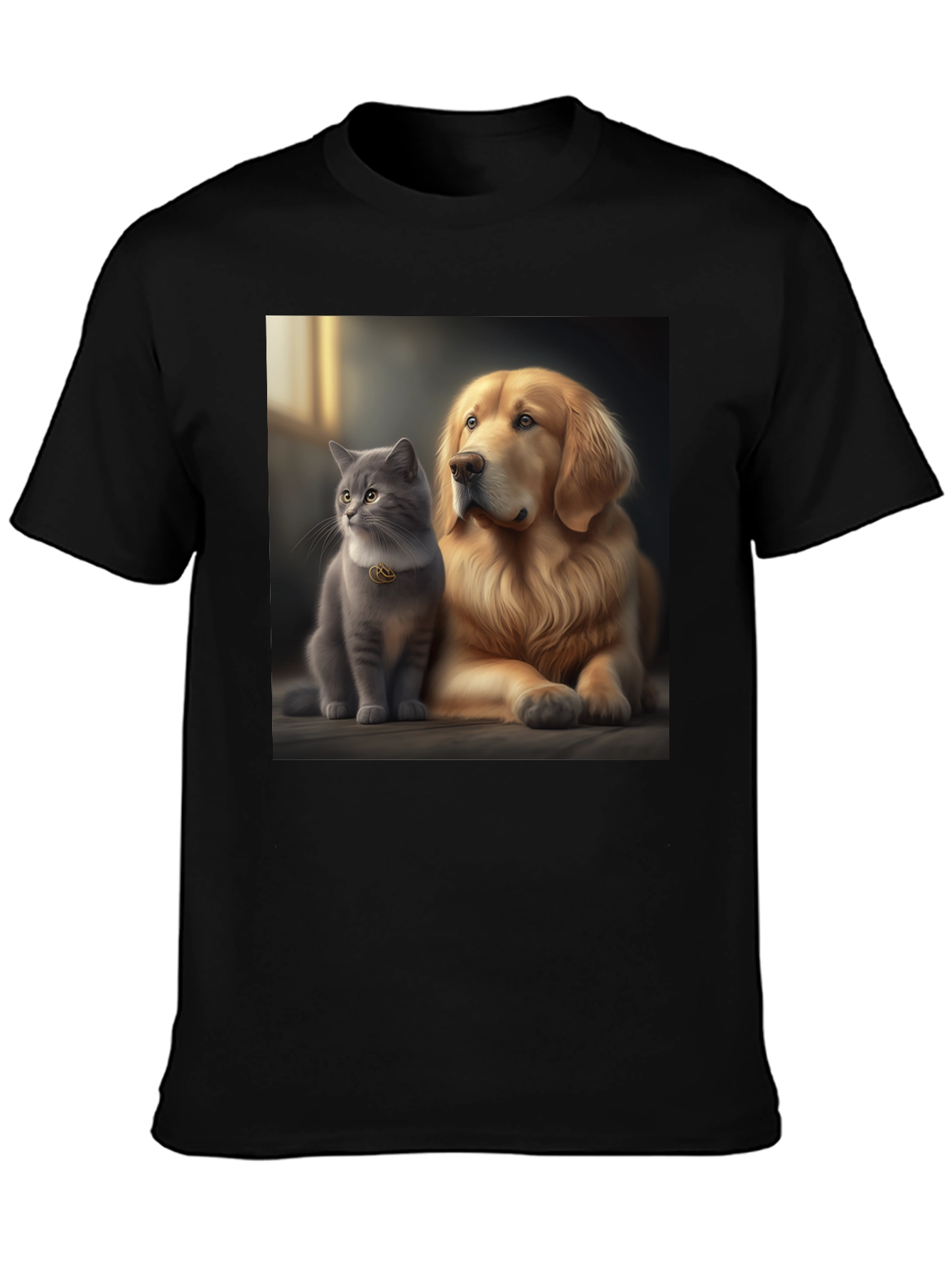 Cat and Dog Best Friends Black T-Shirt