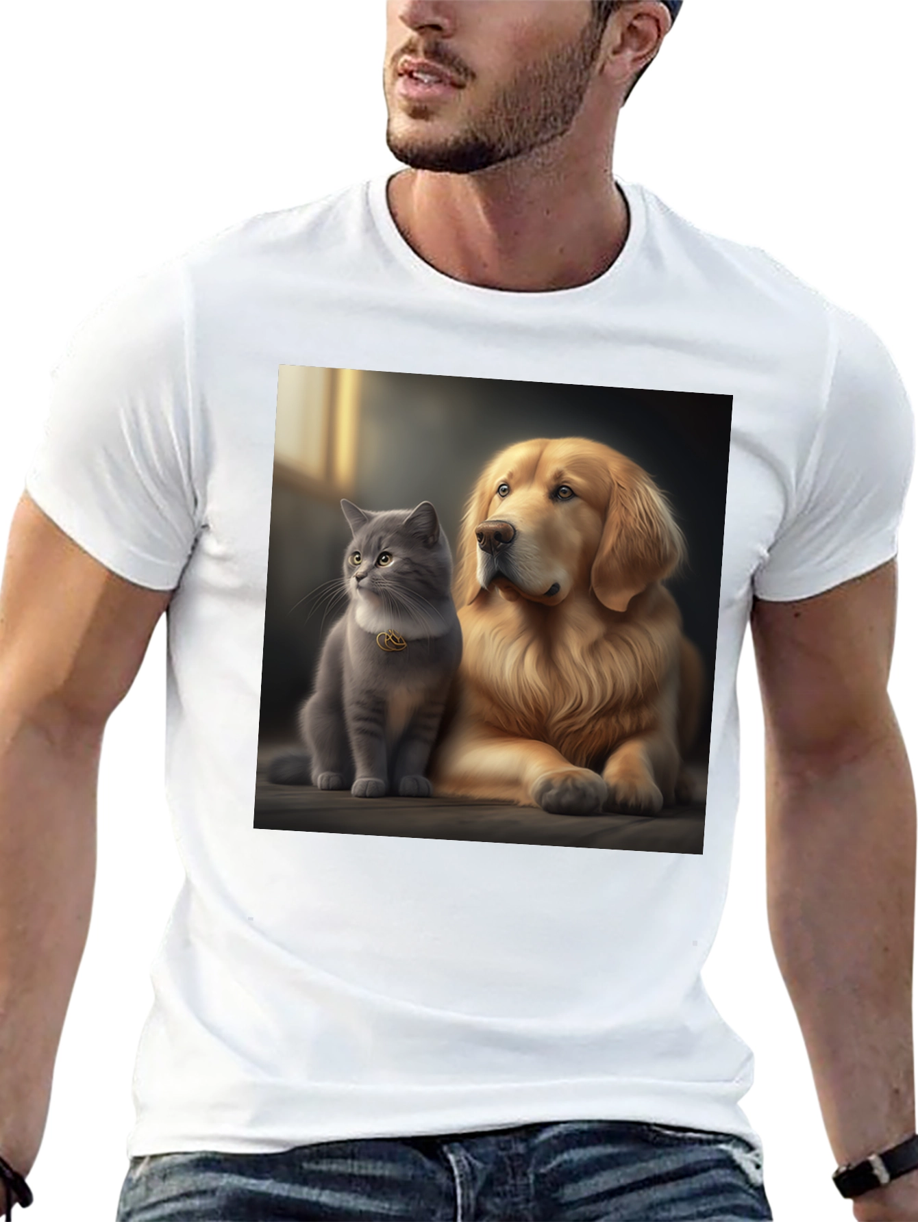 Cat and Dog Best Friends Black T-Shirt