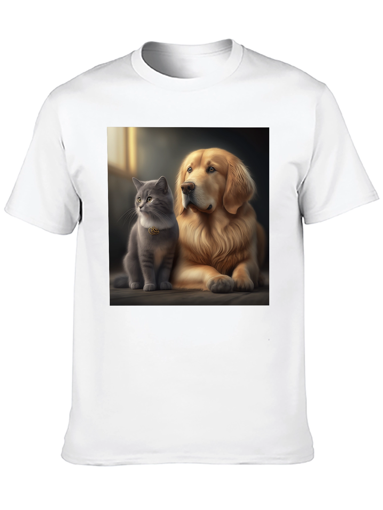 Cat and Dog Best Friends Black T-Shirt