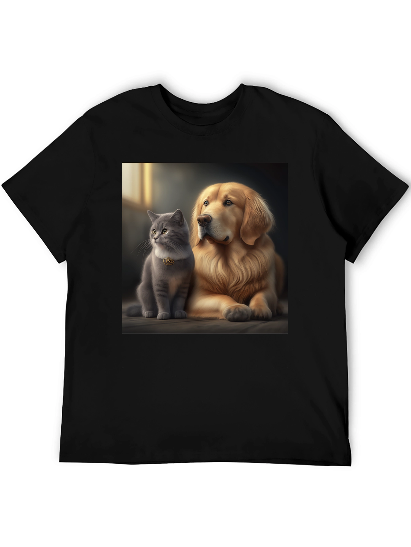 Cat and Dog Best Friends Black T-Shirt
