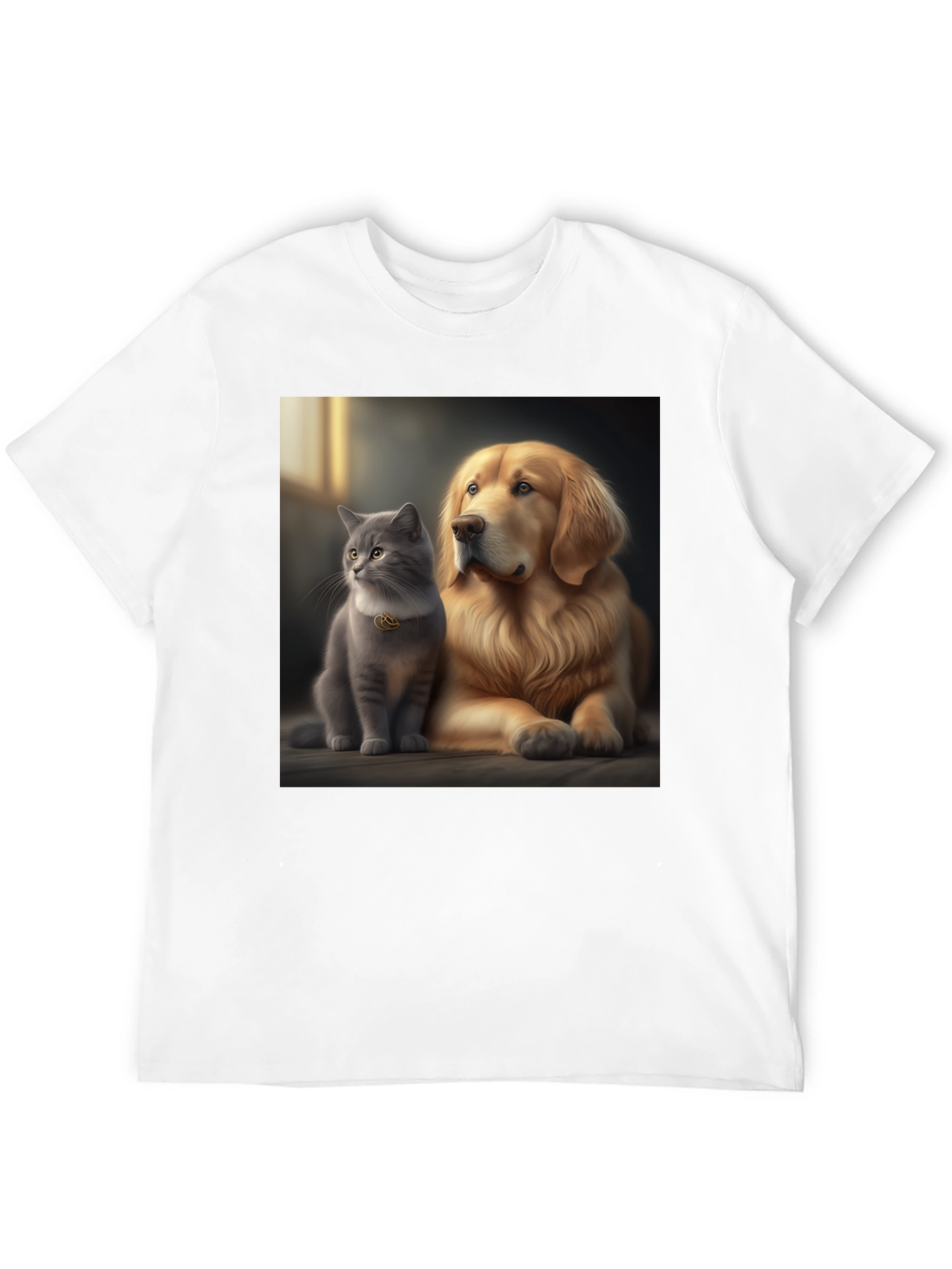 Cat and Dog Best Friends Black T-Shirt