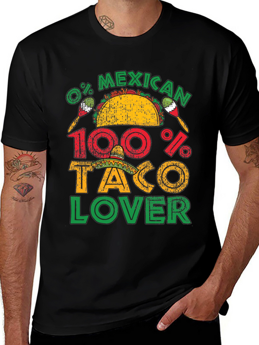 0% Mexican 100% Taco Lover Black Graphic T-Shirt
