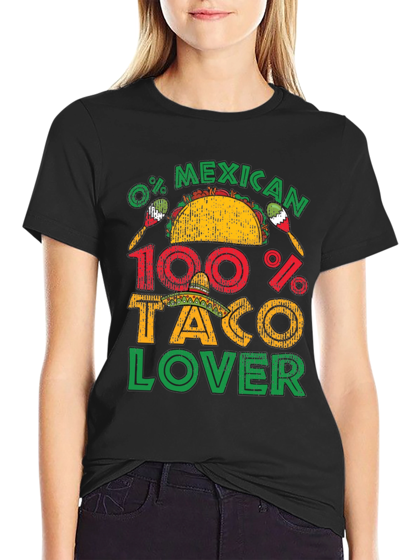 0% Mexican 100% Taco Lover Black Graphic T-Shirt