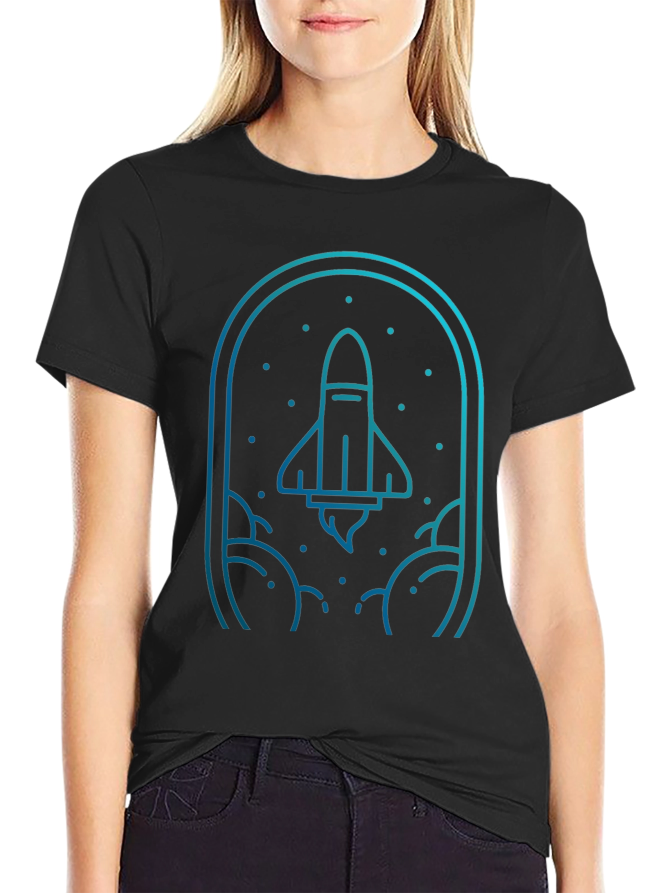 Rocket Launch Graphic Tee - Black Cotton Blend T-Shirt