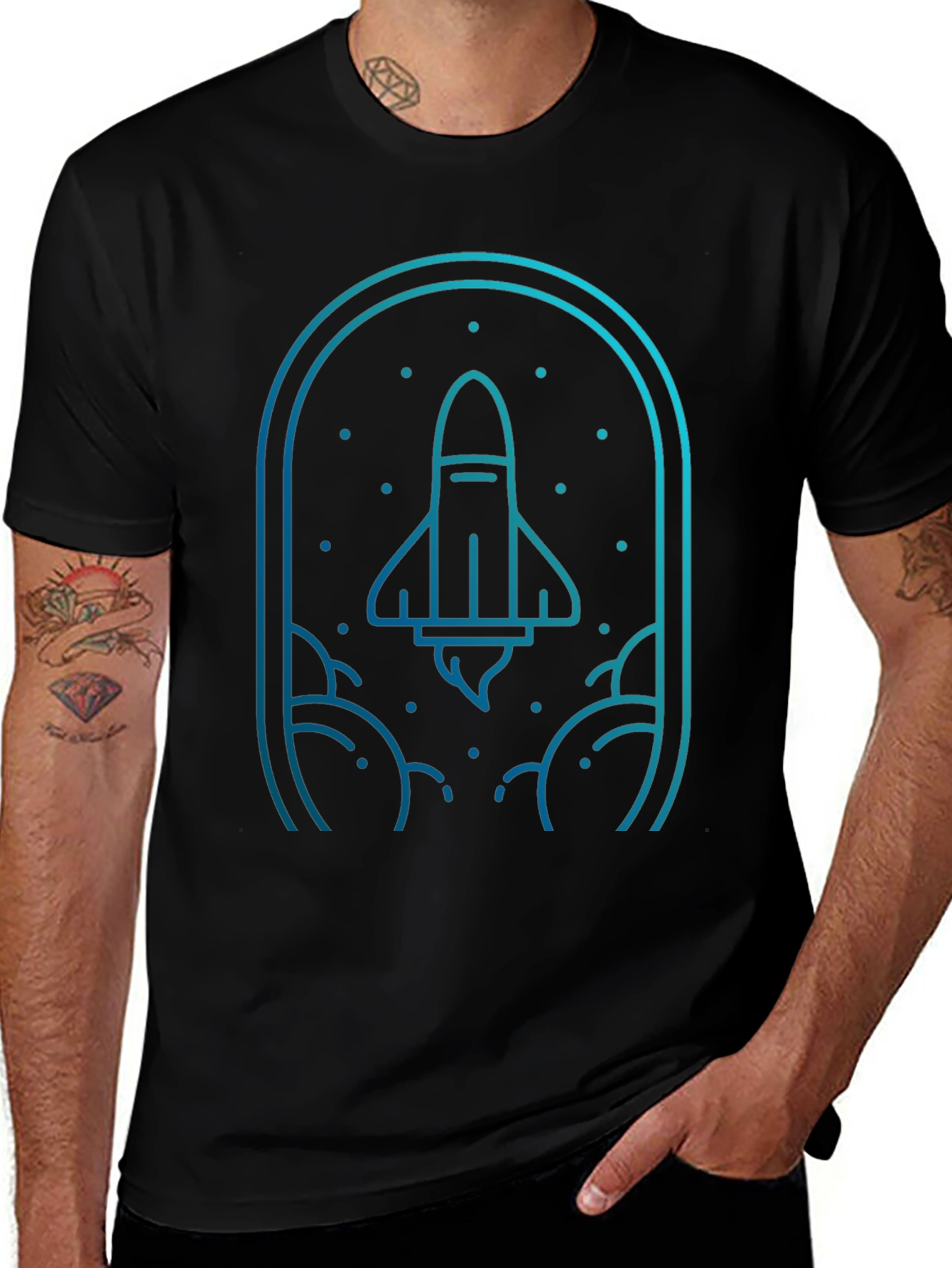 Rocket Launch Graphic Tee - Black Cotton Blend T-Shirt