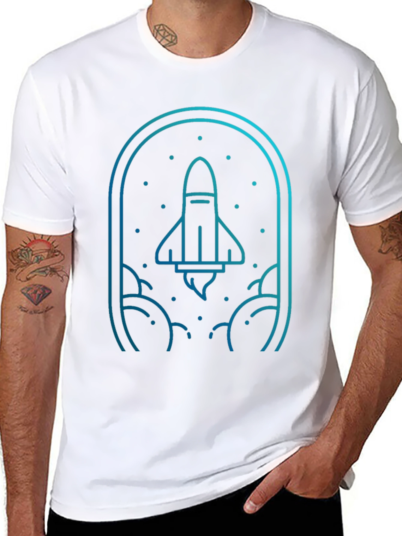 Rocket Launch Graphic Tee - Black Cotton Blend T-Shirt