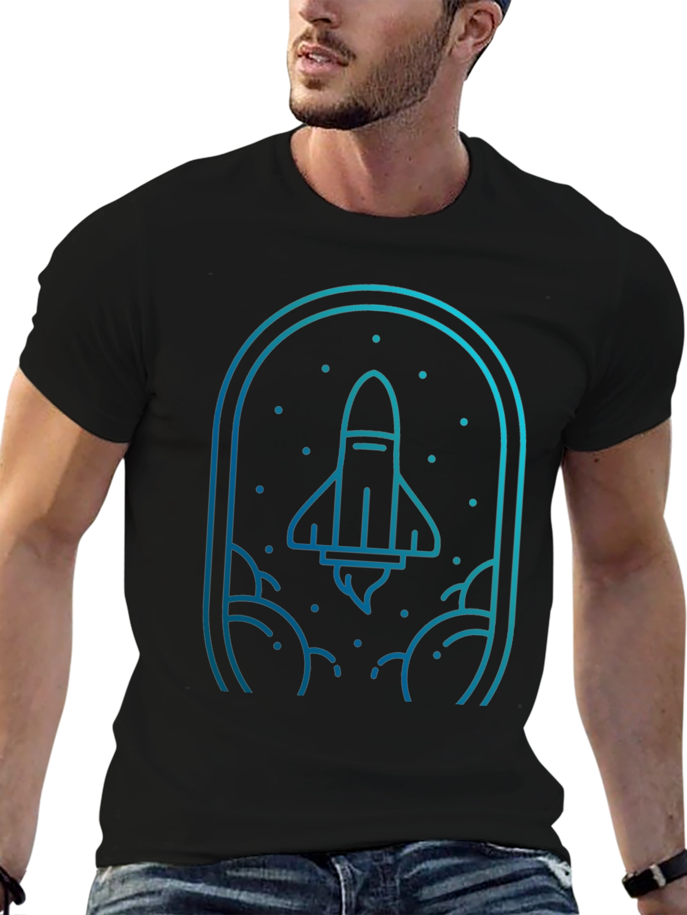 Rocket Launch Graphic Tee - Black Cotton Blend T-Shirt