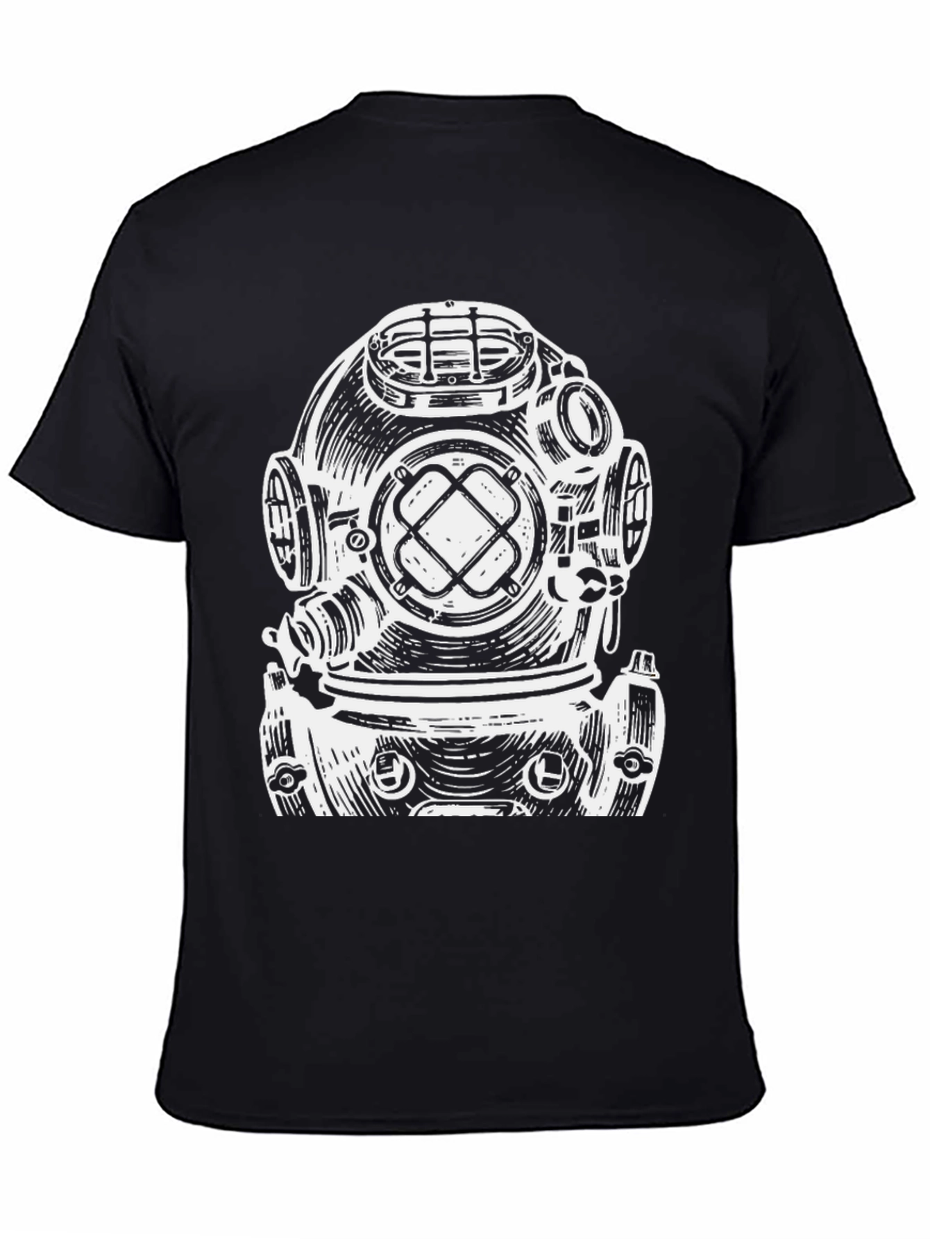 Diver Helmet Graphic Tee - Black Cotton T-Shirt