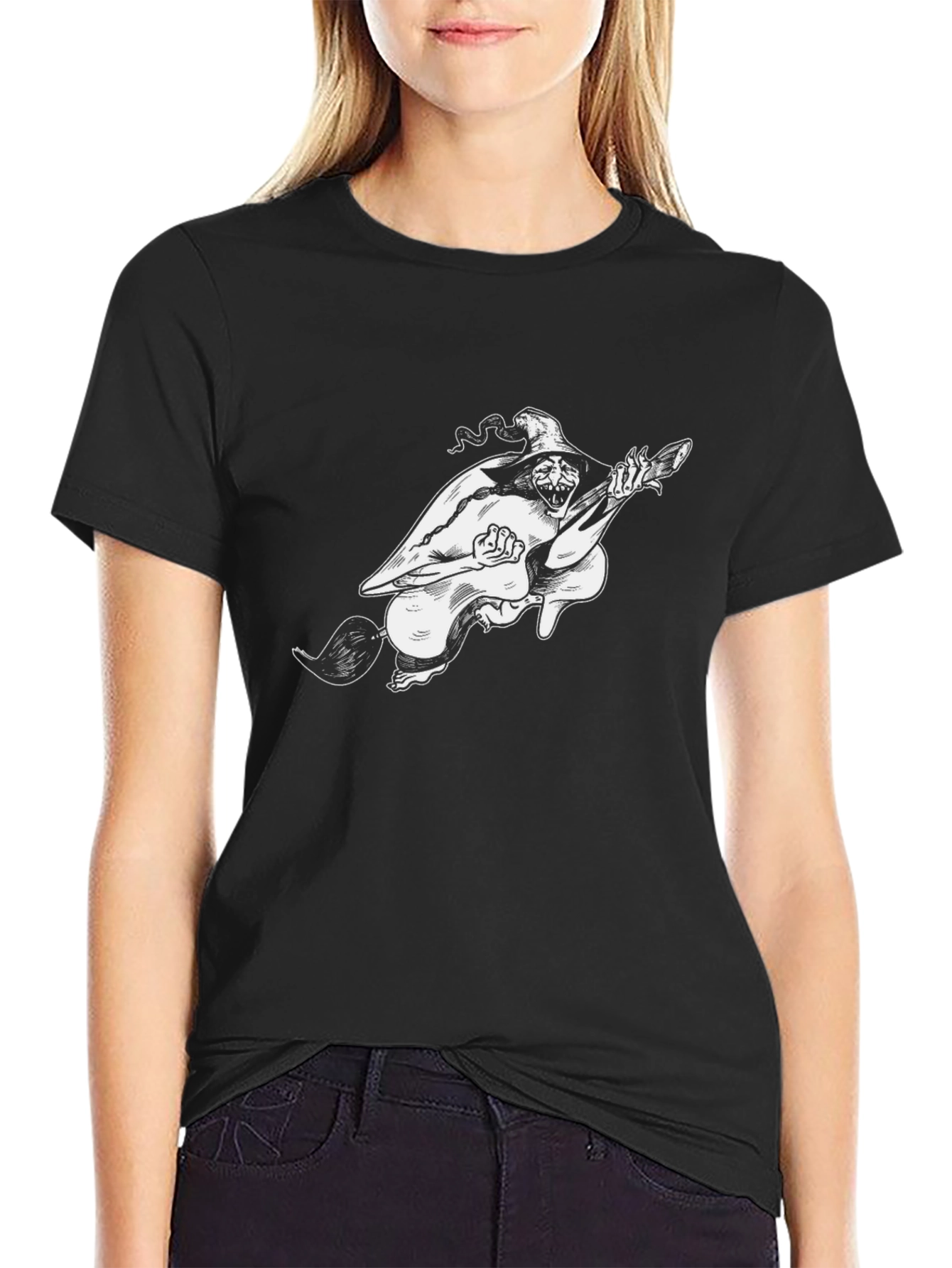 Witch Riding Broomstick Graphic T-Shirt