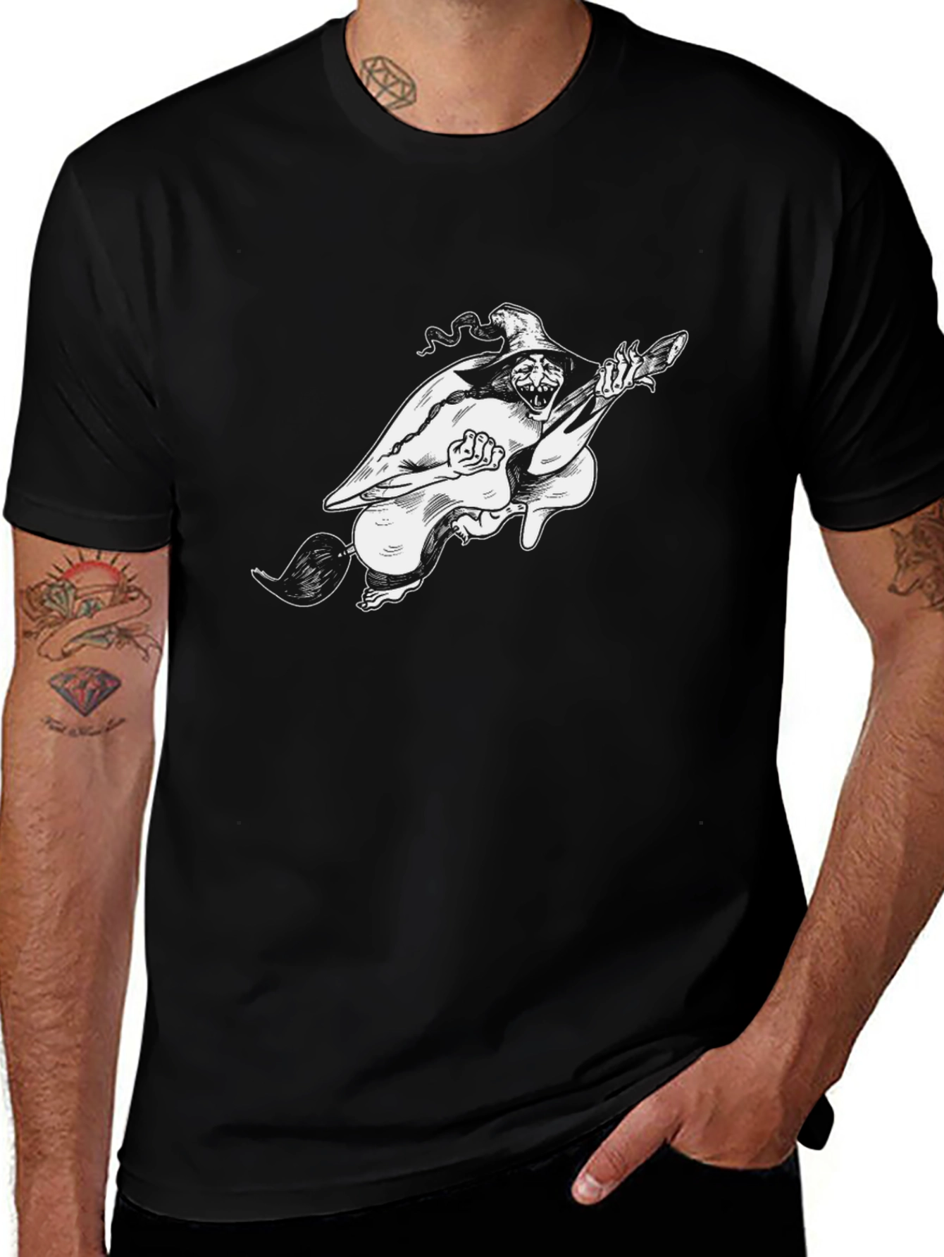 Witch Riding Broomstick Graphic T-Shirt