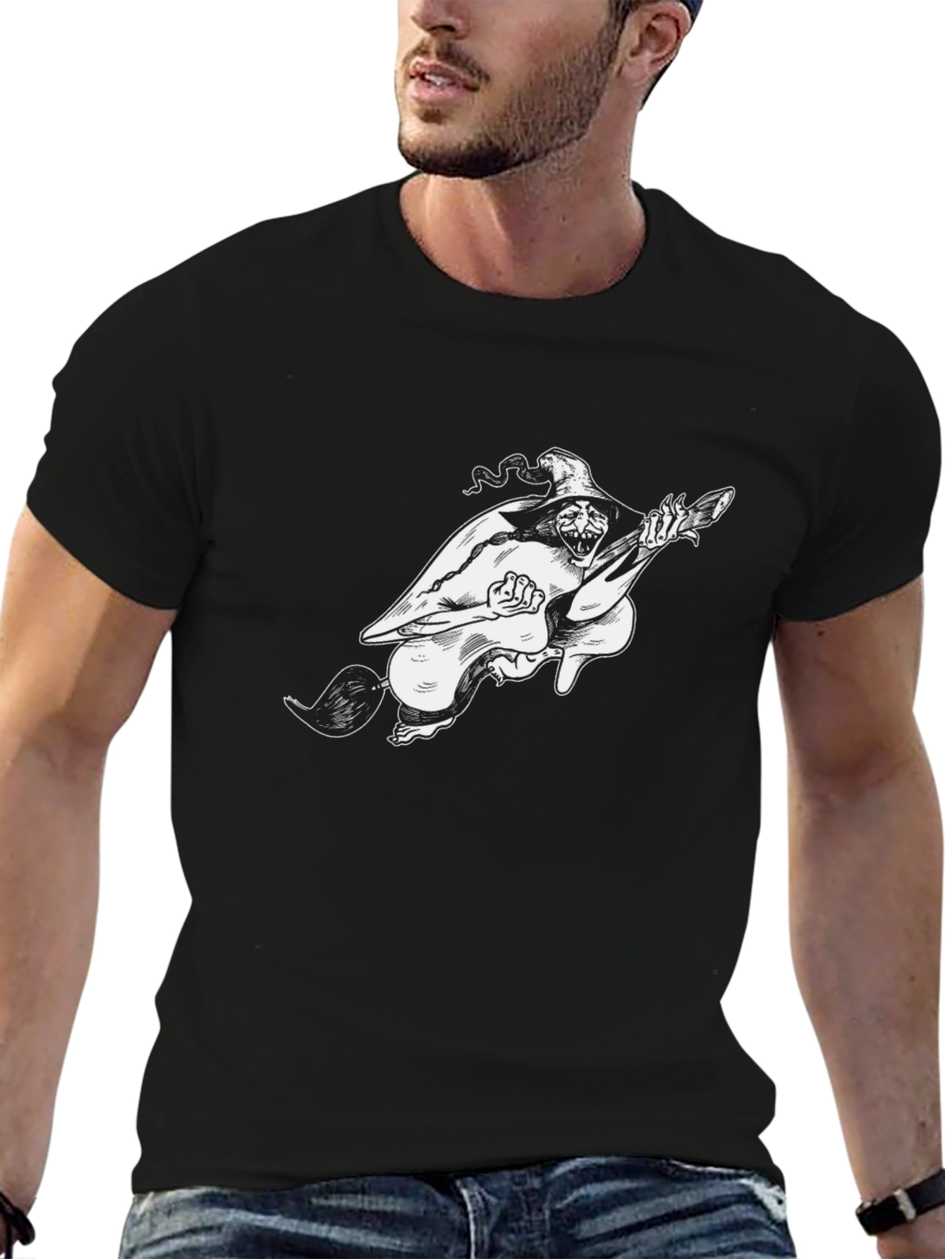 Witch Riding Broomstick Graphic T-Shirt
