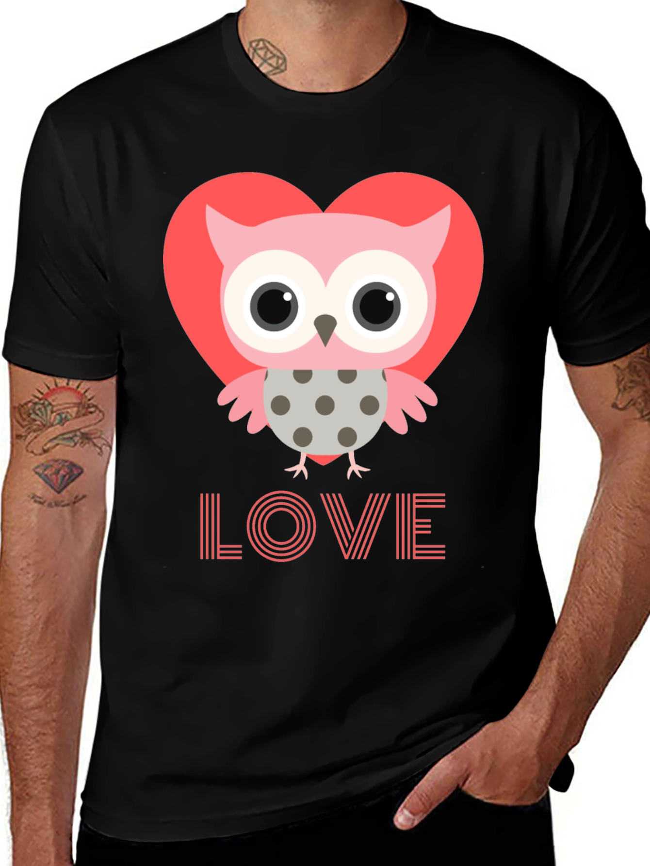 Owl Love Graphic Tee - Mens Black T-Shirt