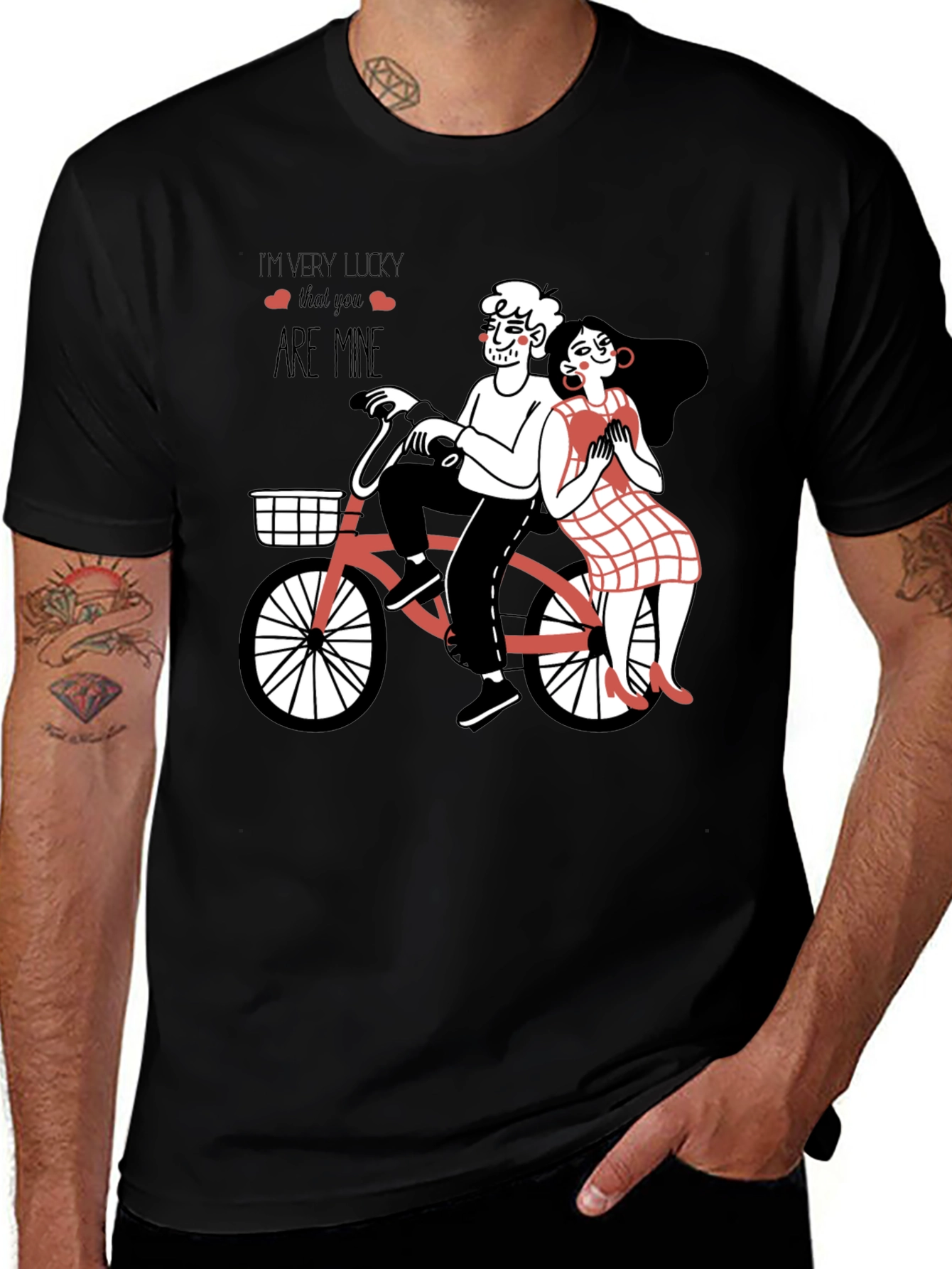 Lucky In Love Graphic Tee - Romantic Bicycle Design