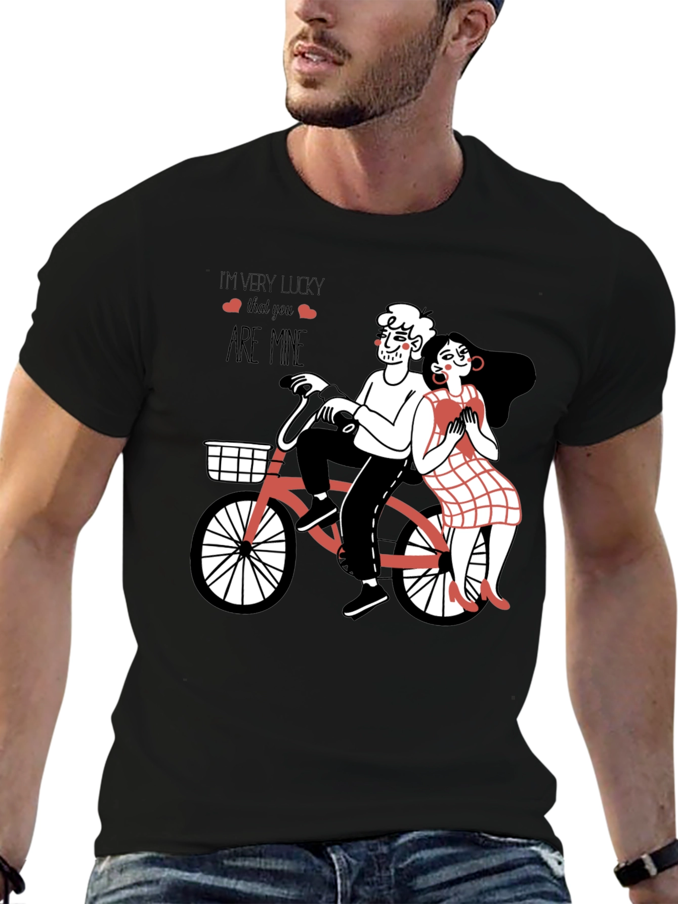 Lucky In Love Graphic Tee - Romantic Bicycle Design