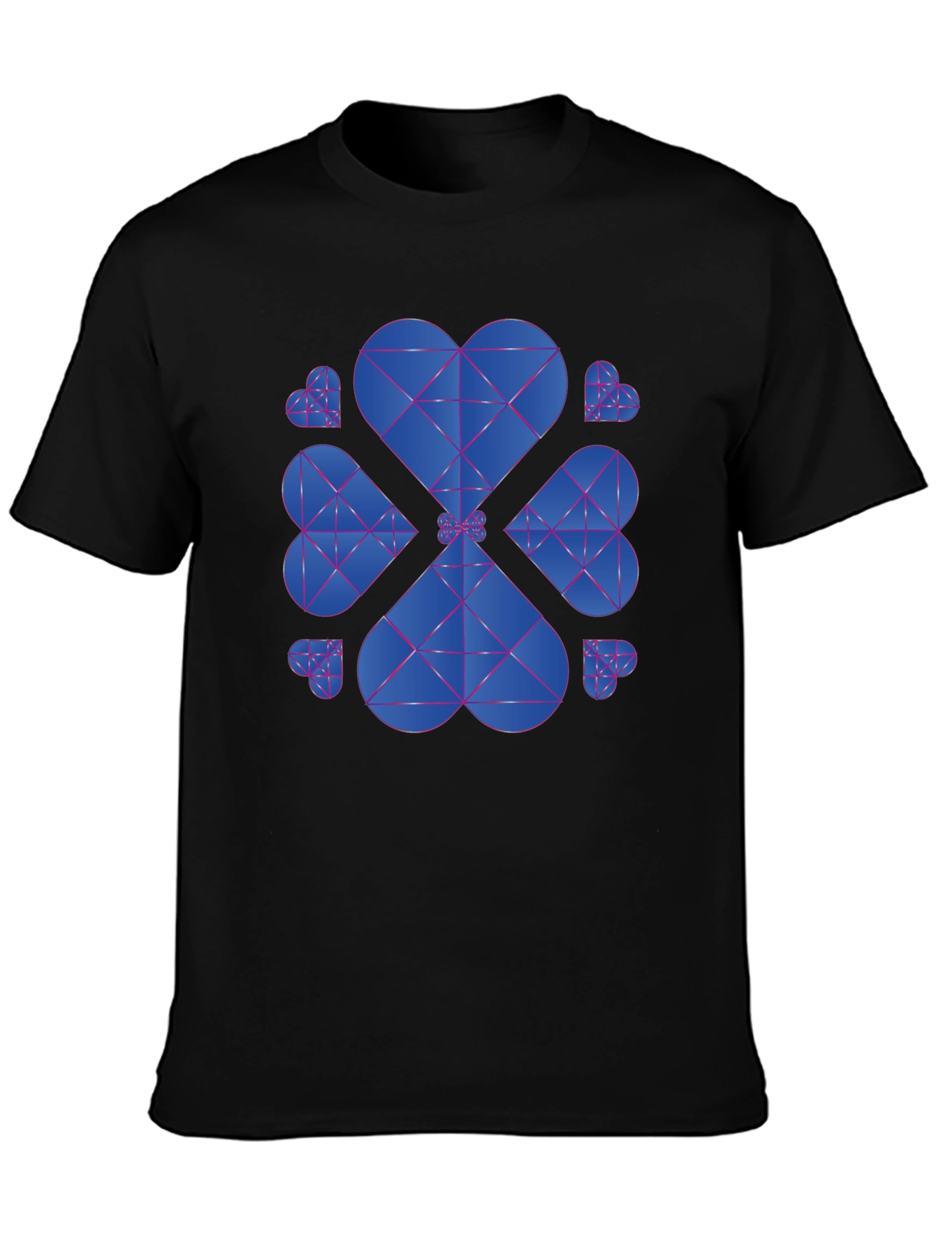 Geometric Heart Clover T-Shirt - Black