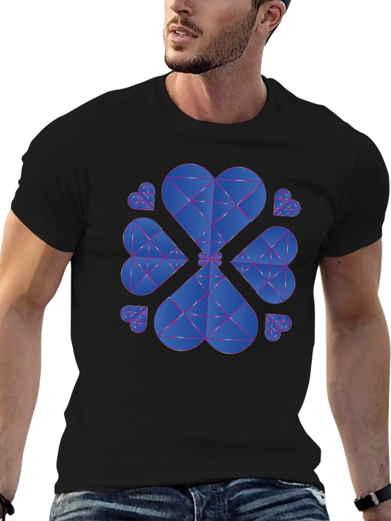 Geometric Heart Clover T-Shirt - Black