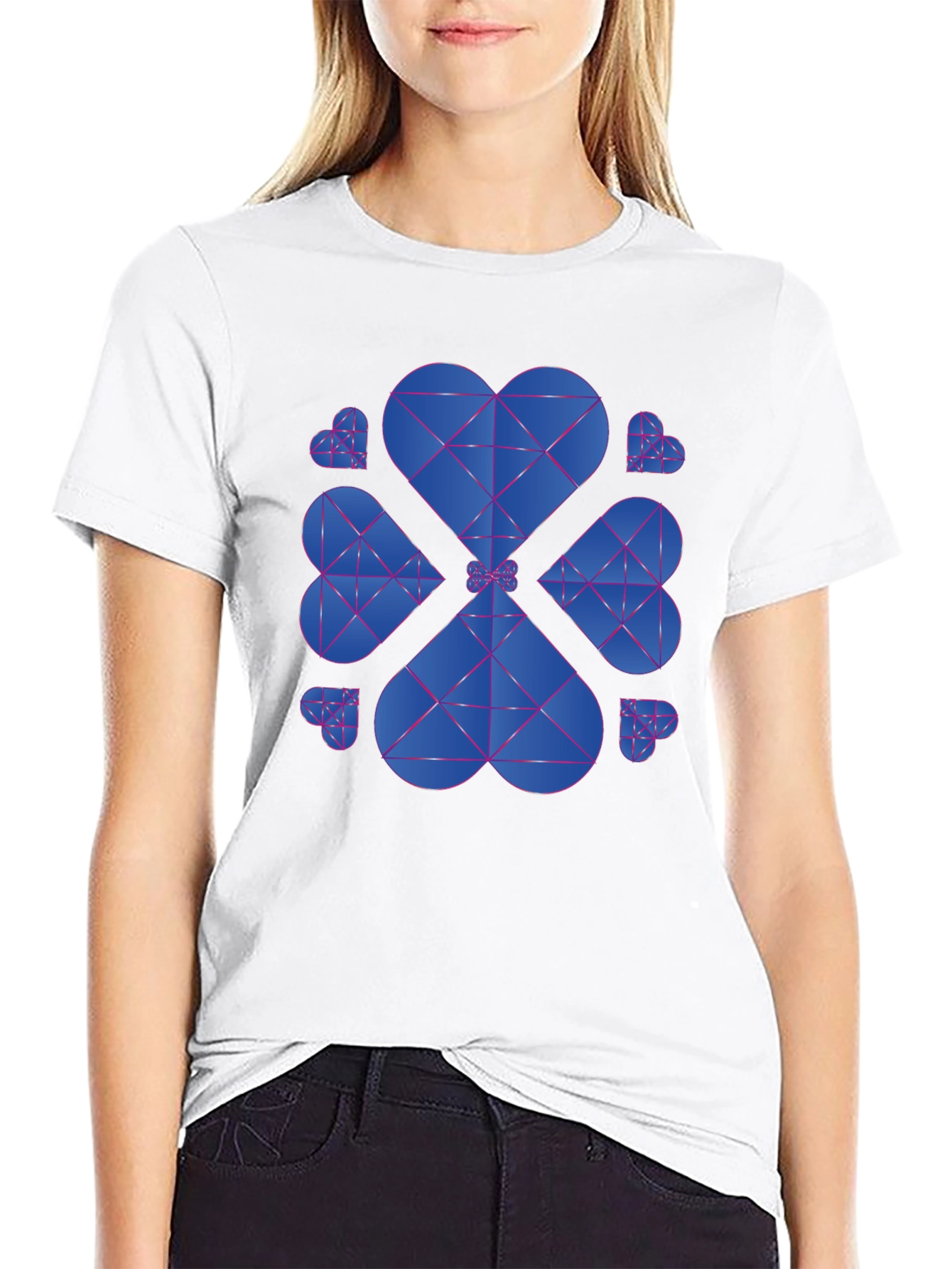 Geometric Heart Clover T-Shirt - Black