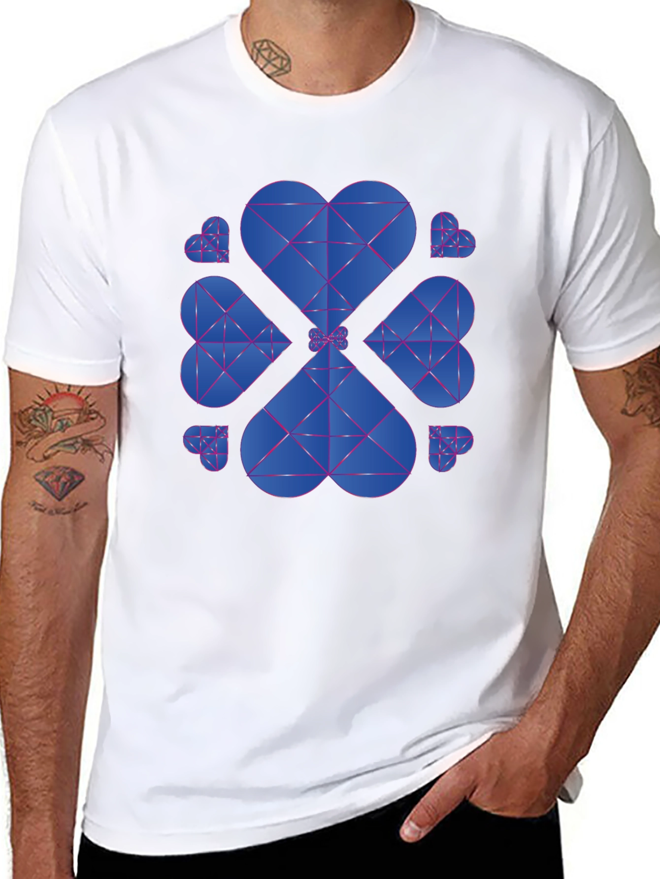 Geometric Heart Clover T-Shirt - Black