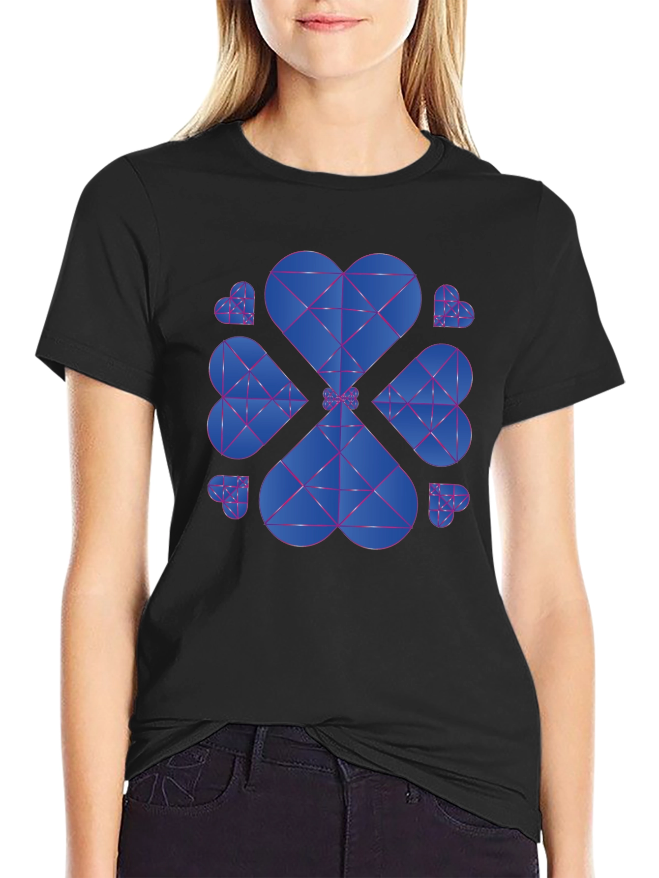 Geometric Heart Clover T-Shirt - Black