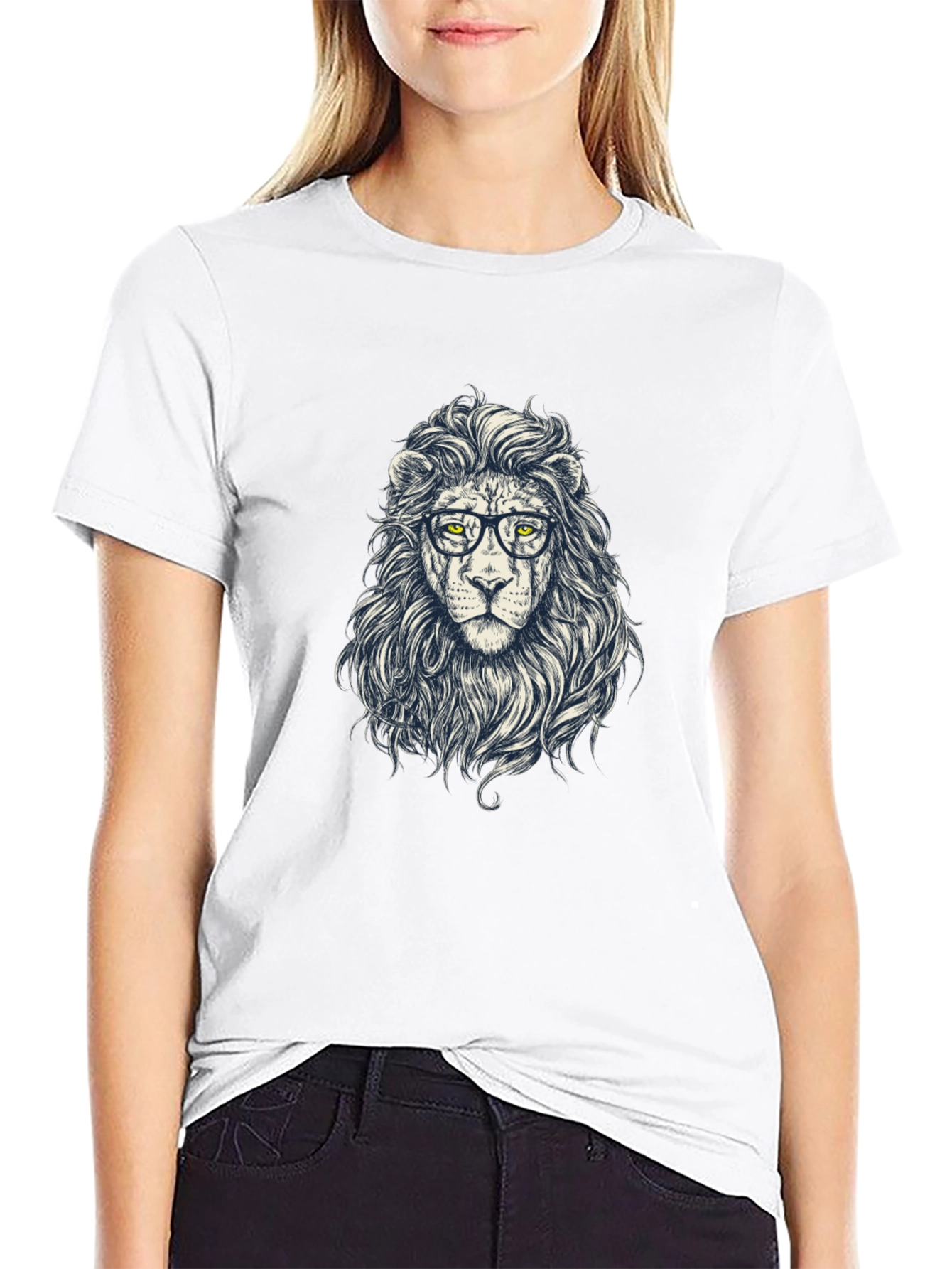Lion with Glasses Graphic Tee - Black
