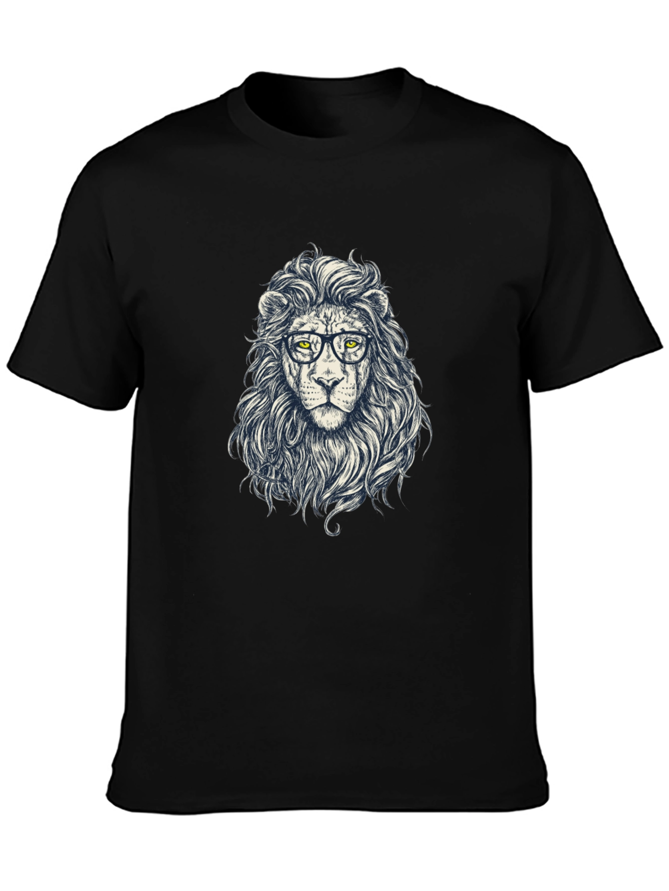 Lion with Glasses Graphic Tee - Black