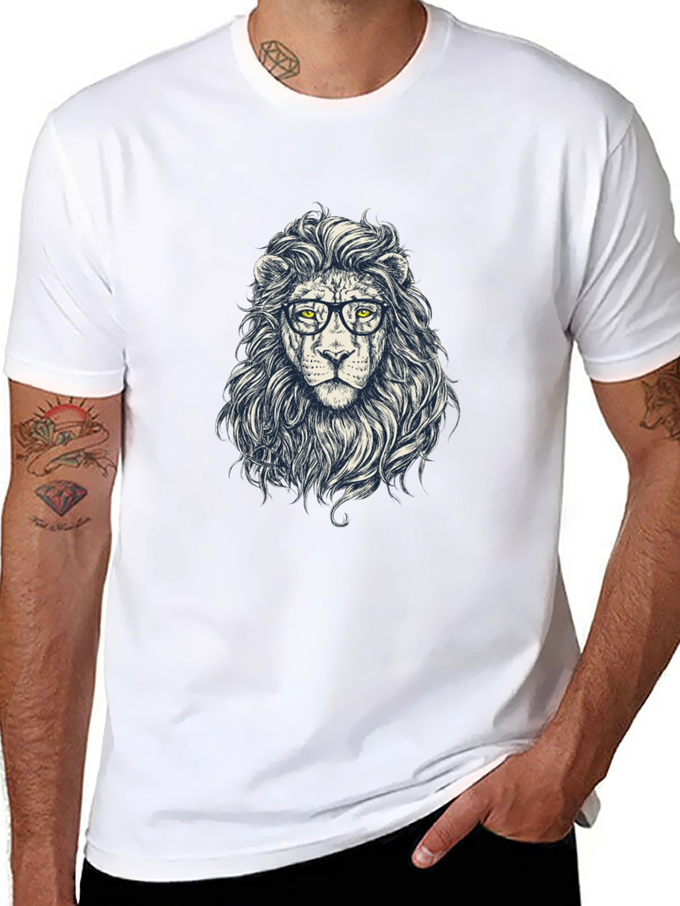 Lion with Glasses Graphic Tee - Black