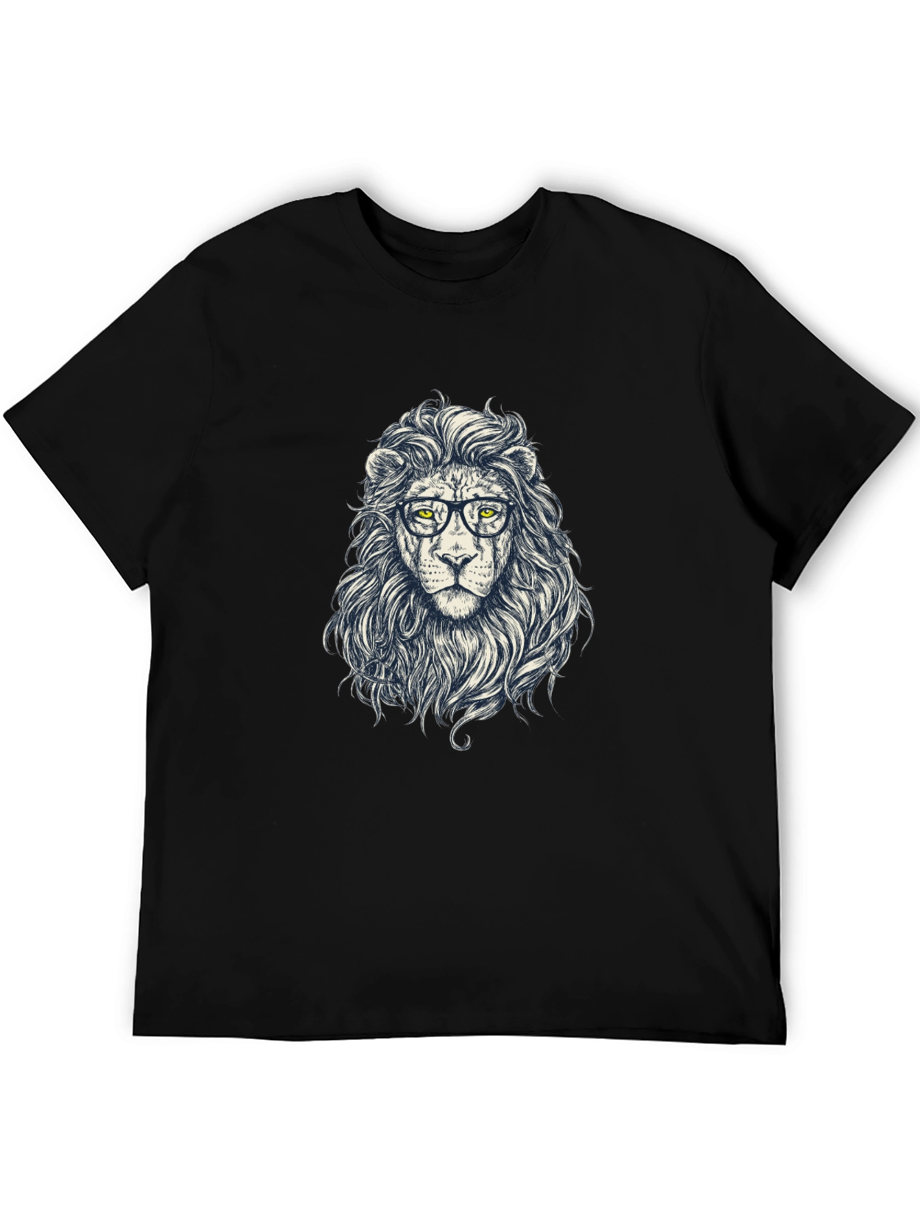 Lion with Glasses Graphic Tee - Black
