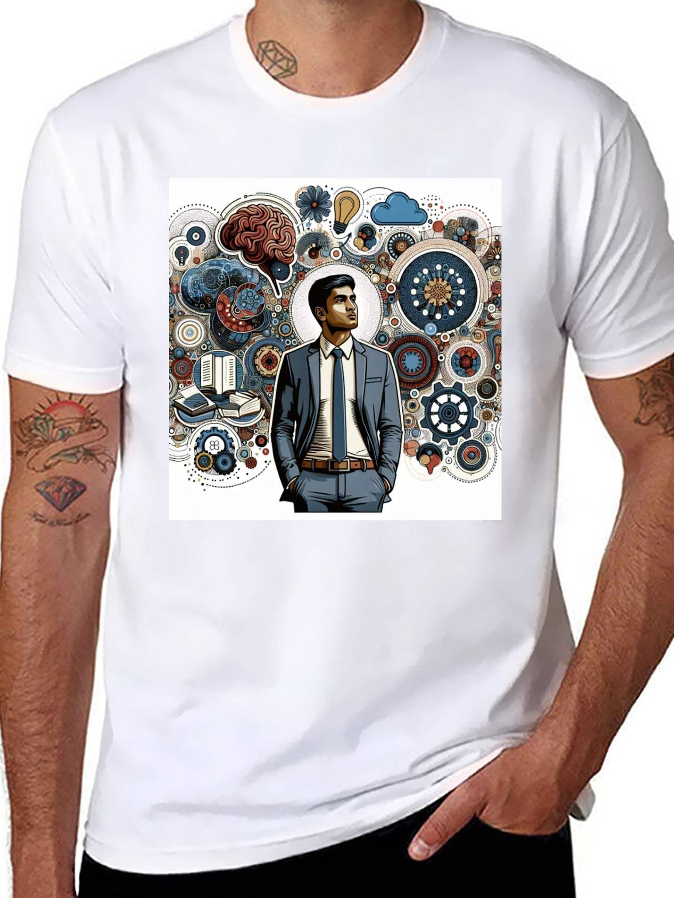 Creative Thinking Graphic Tee - Brain Gears Design
