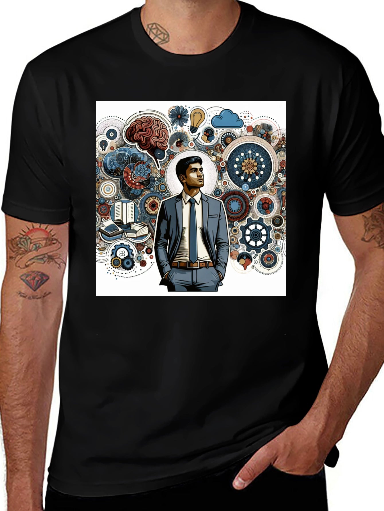 Creative Thinking Graphic Tee - Brain Gears Design
